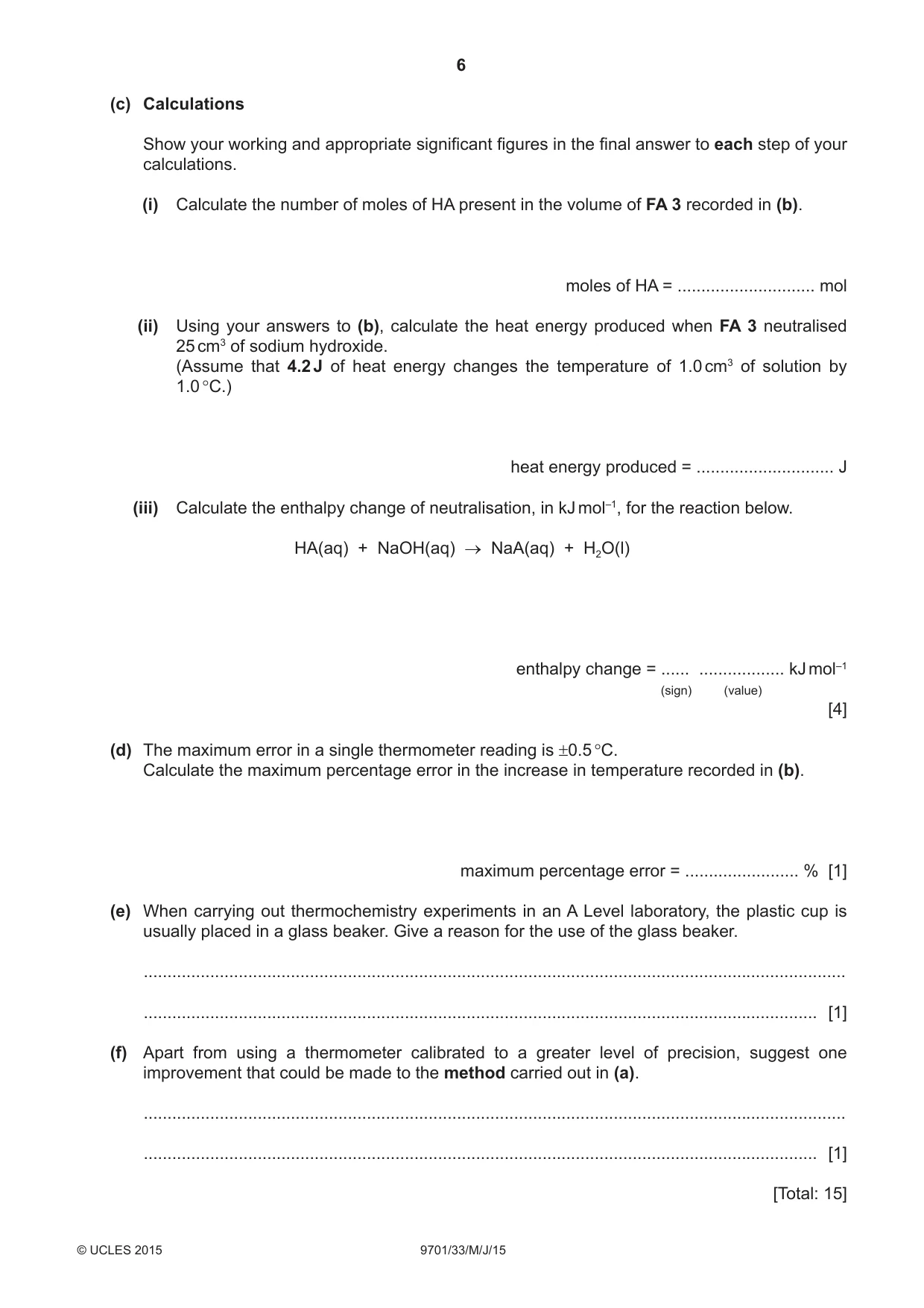 Cambridge A Level Chemistry 9701 2015 May/June Paper 3 · Variant 3 question paper, page 6 of 12