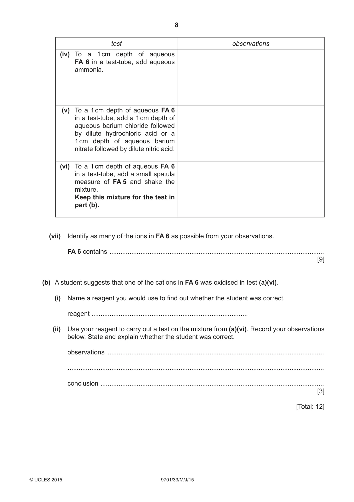 Cambridge A Level Chemistry 9701 2015 May/June Paper 3 · Variant 3 question paper, page 8 of 12