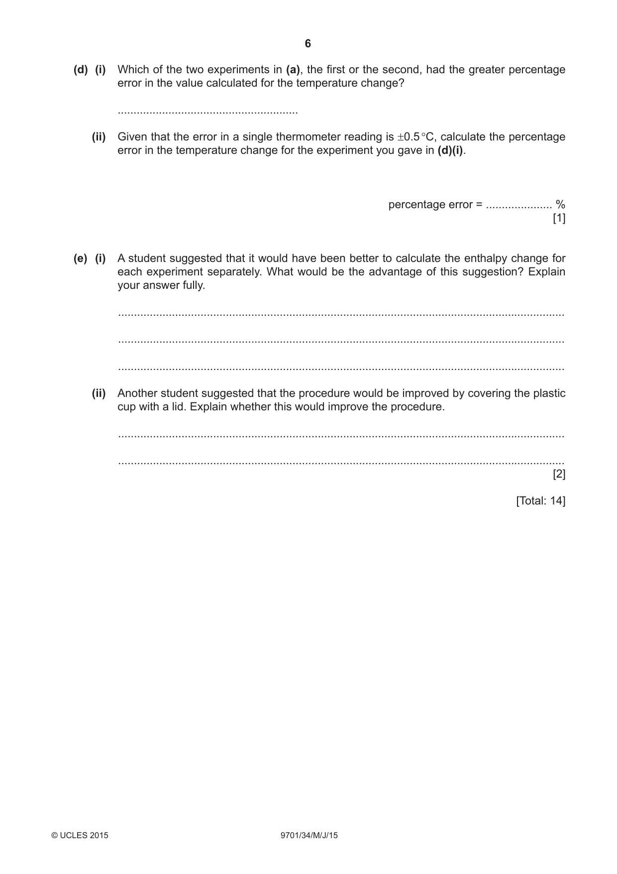 Cambridge A Level Chemistry 9701 2015 May/June Paper 3 · Variant 4 question paper, page 6 of 12
