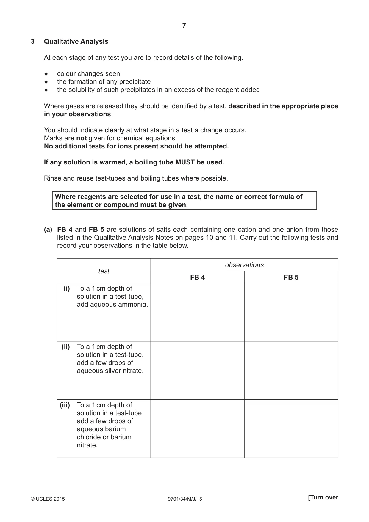 Cambridge A Level Chemistry 9701 2015 May/June Paper 3 · Variant 4 question paper, page 7 of 12