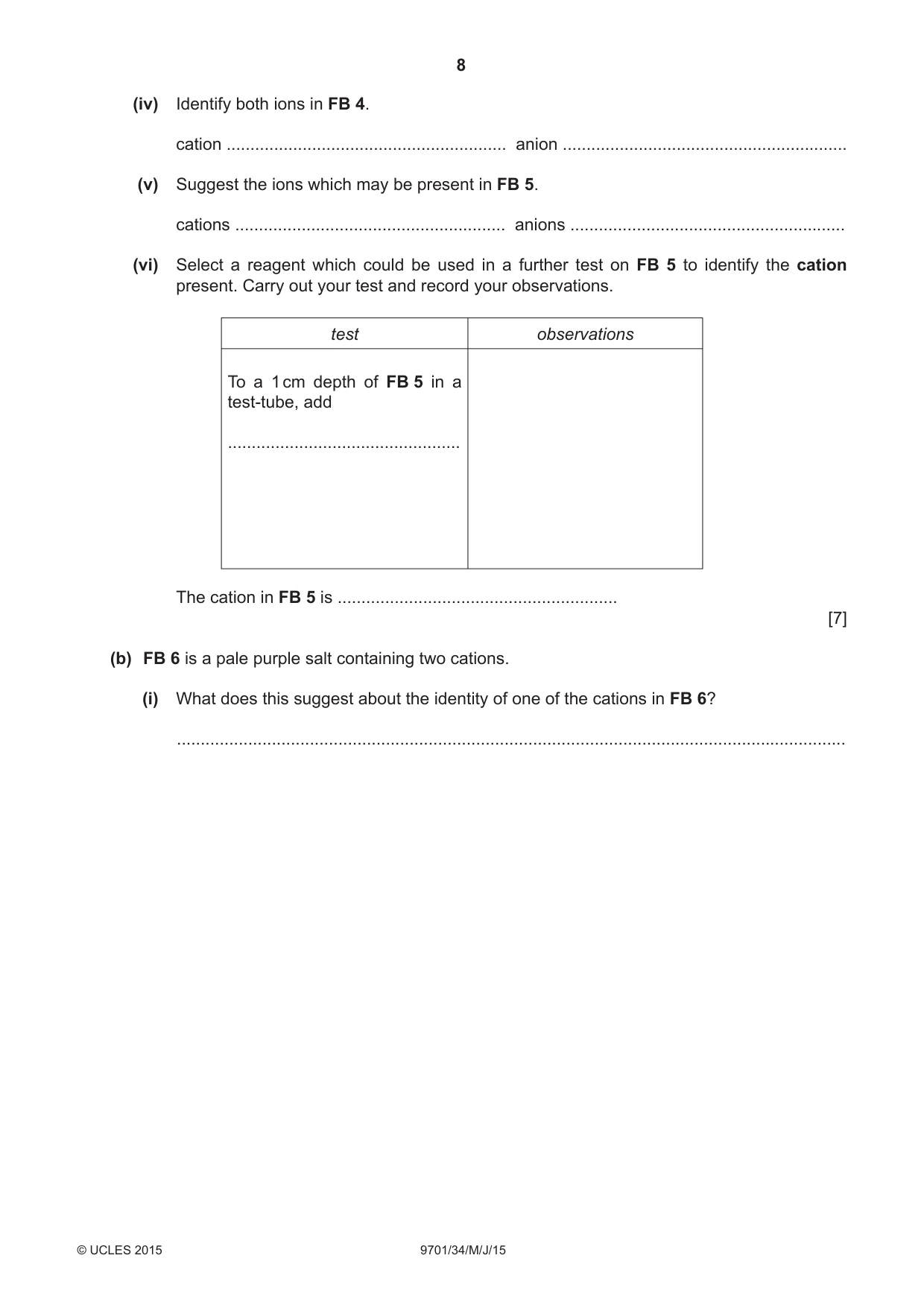 Cambridge A Level Chemistry 9701 2015 May/June Paper 3 · Variant 4 question paper, page 8 of 12