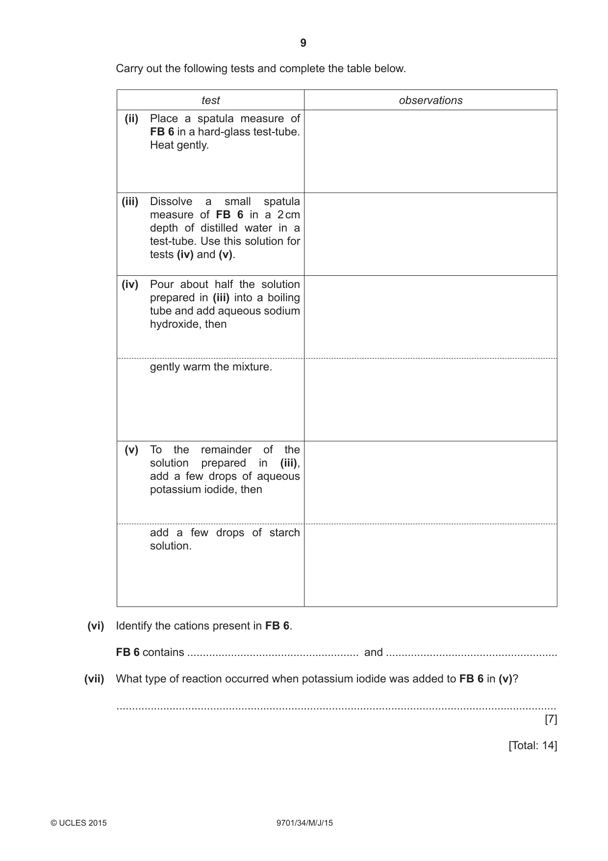 Cambridge A Level Chemistry 9701 2015 May/June Paper 3 · Variant 4 question paper, page 9 of 12