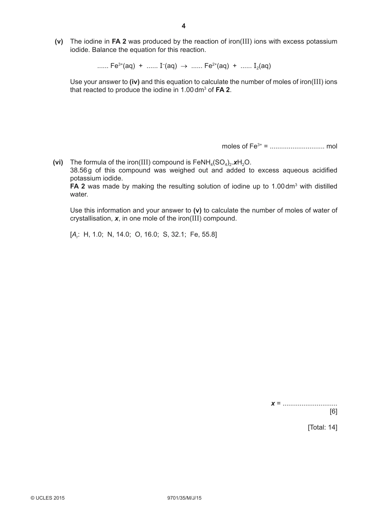 Cambridge A Level Chemistry 9701 2015 May/June Paper 3 · Variant 5 question paper, page 4 of 16