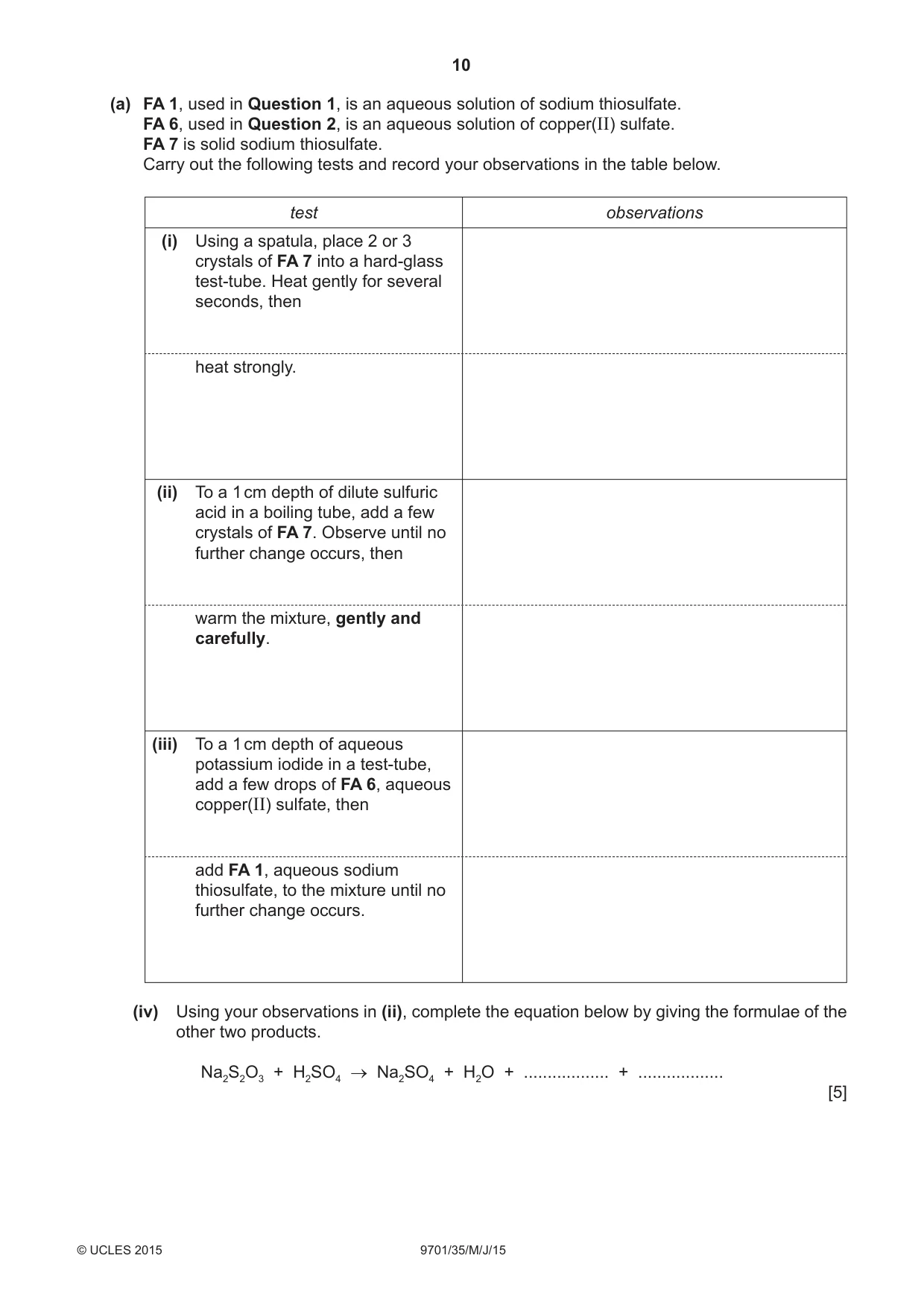 Cambridge A Level Chemistry 9701 2015 May/June Paper 3 · Variant 5 question paper, page 10 of 16