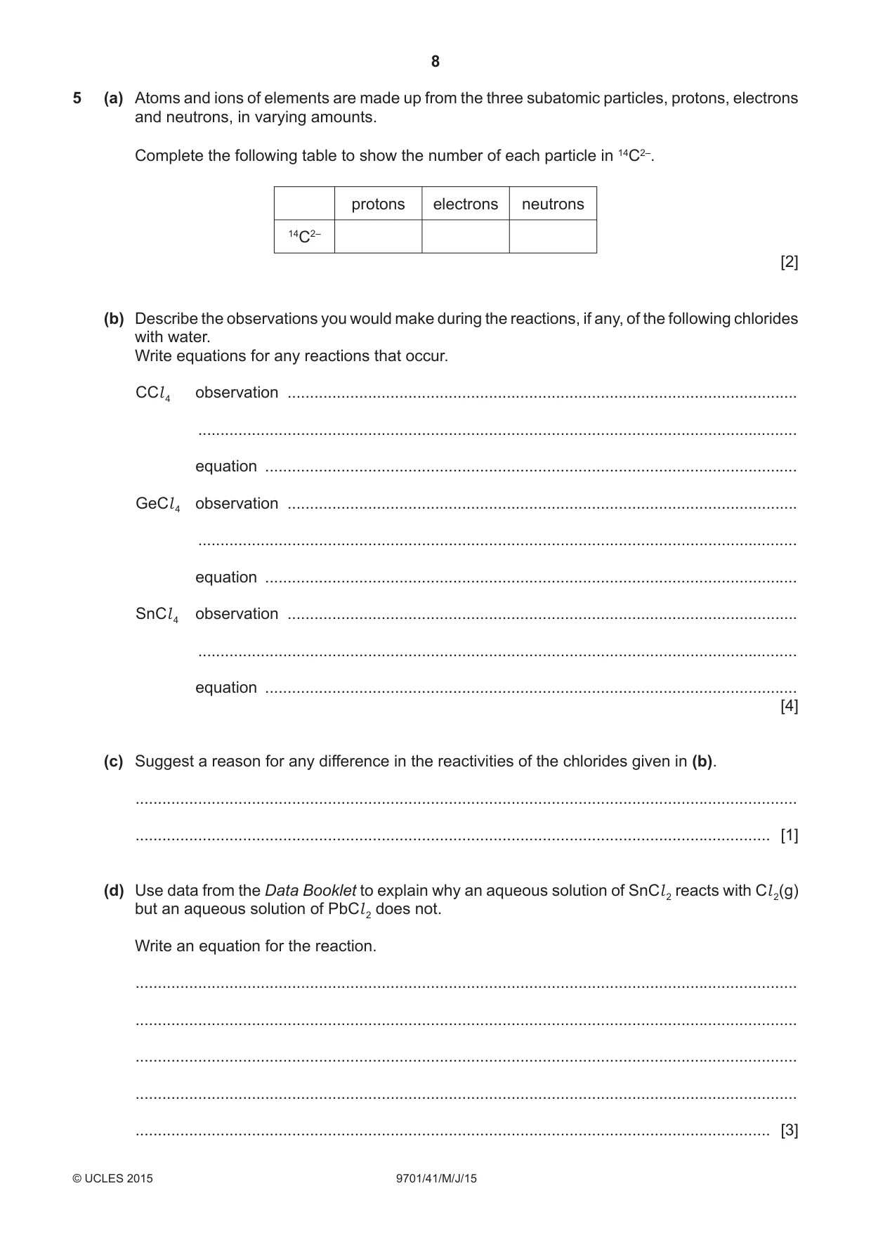 Cambridge A Level Chemistry 9701 2015 May/June Paper 4 · Variant 1 question paper, page 8 of 20