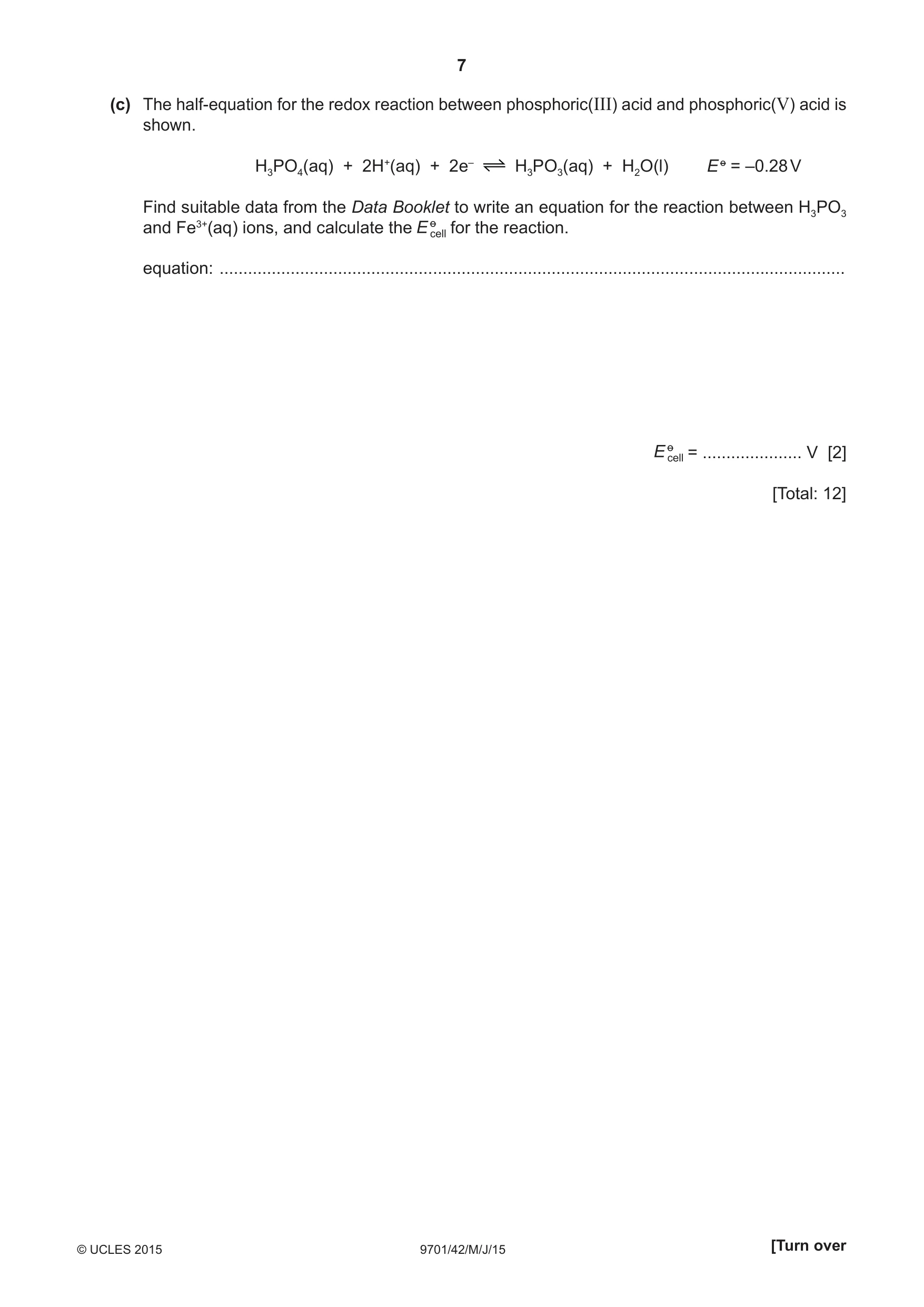 Cambridge A Level Chemistry 9701 2015 May/June Paper 4 · Variant 2 question paper, page 7 of 20
