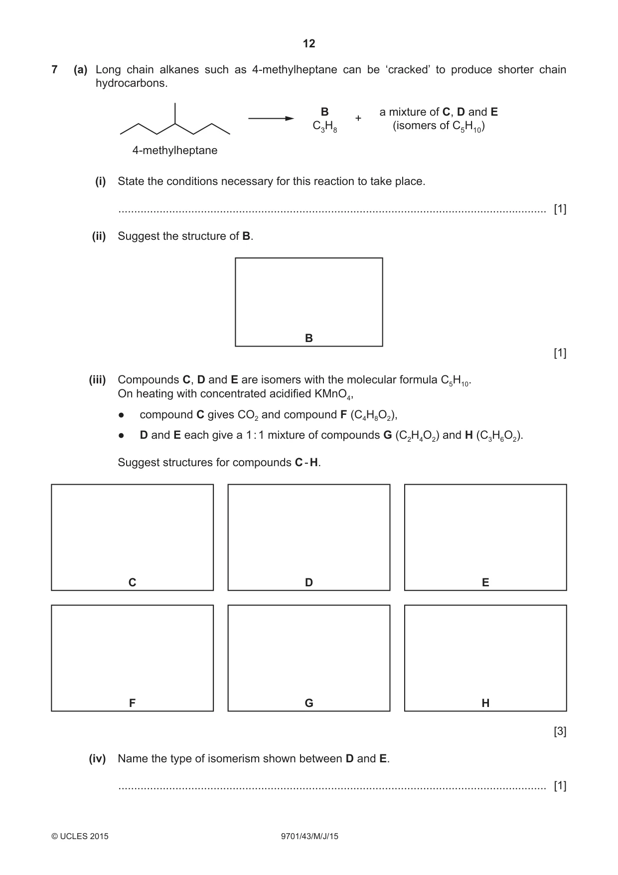 Cambridge A Level Chemistry 9701 2015 May/June Paper 4 · Variant 3 question paper, page 12 of 20