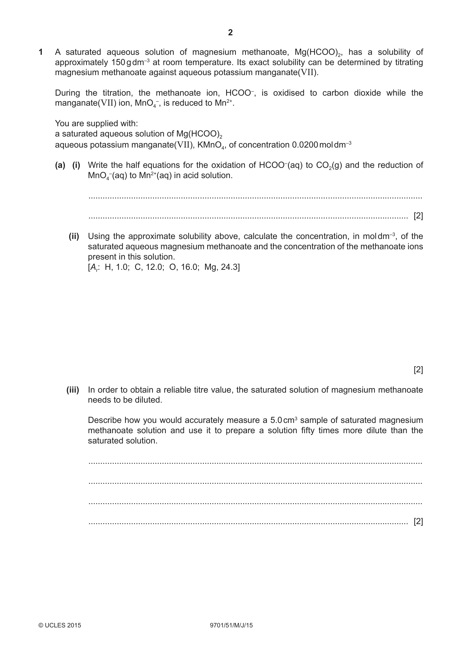 Cambridge A Level Chemistry 9701 2015 May/June Paper 5 · Variant 1 question paper, page 2 of 12