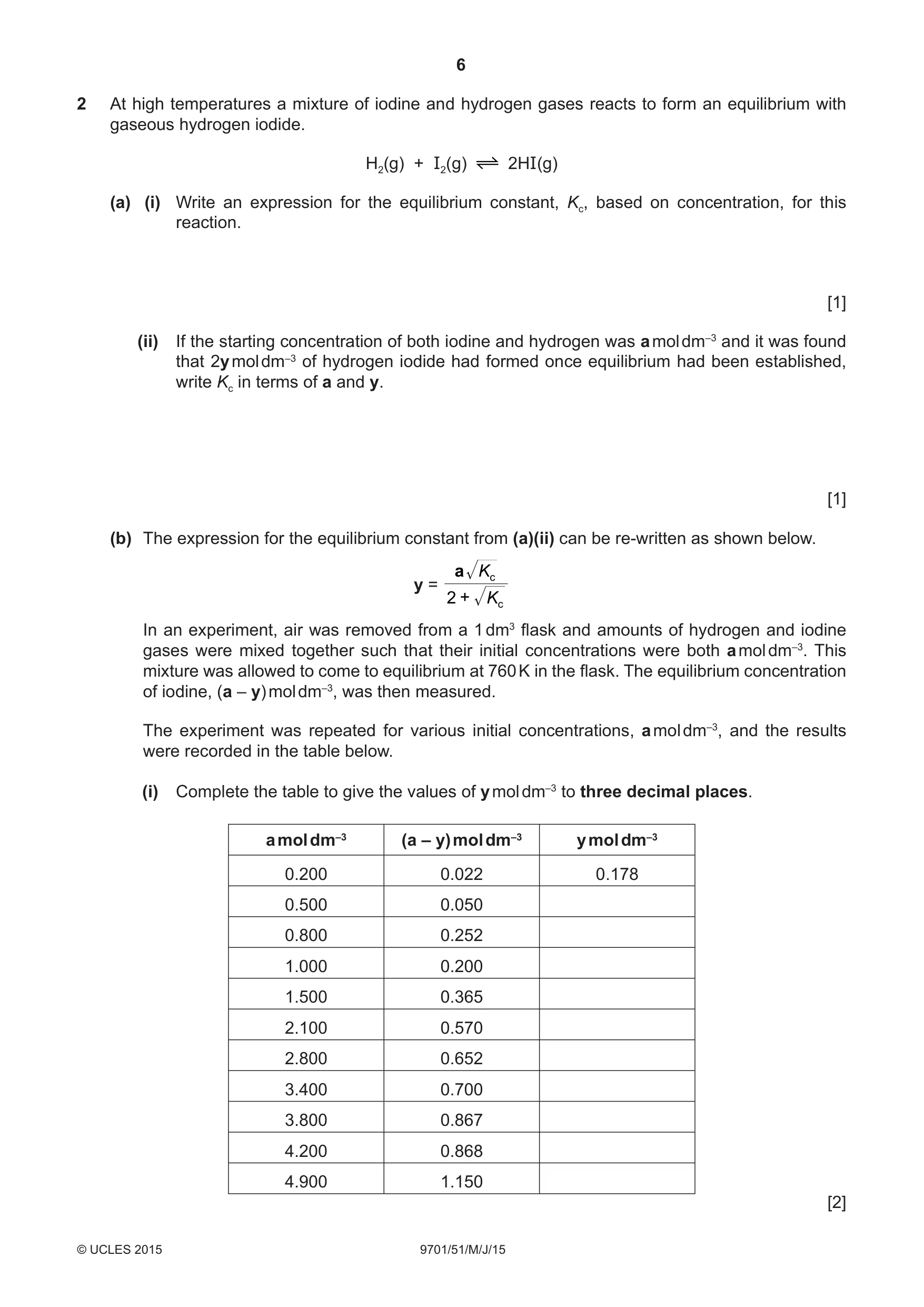 Cambridge A Level Chemistry 9701 2015 May/June Paper 5 · Variant 1 question paper, page 6 of 12