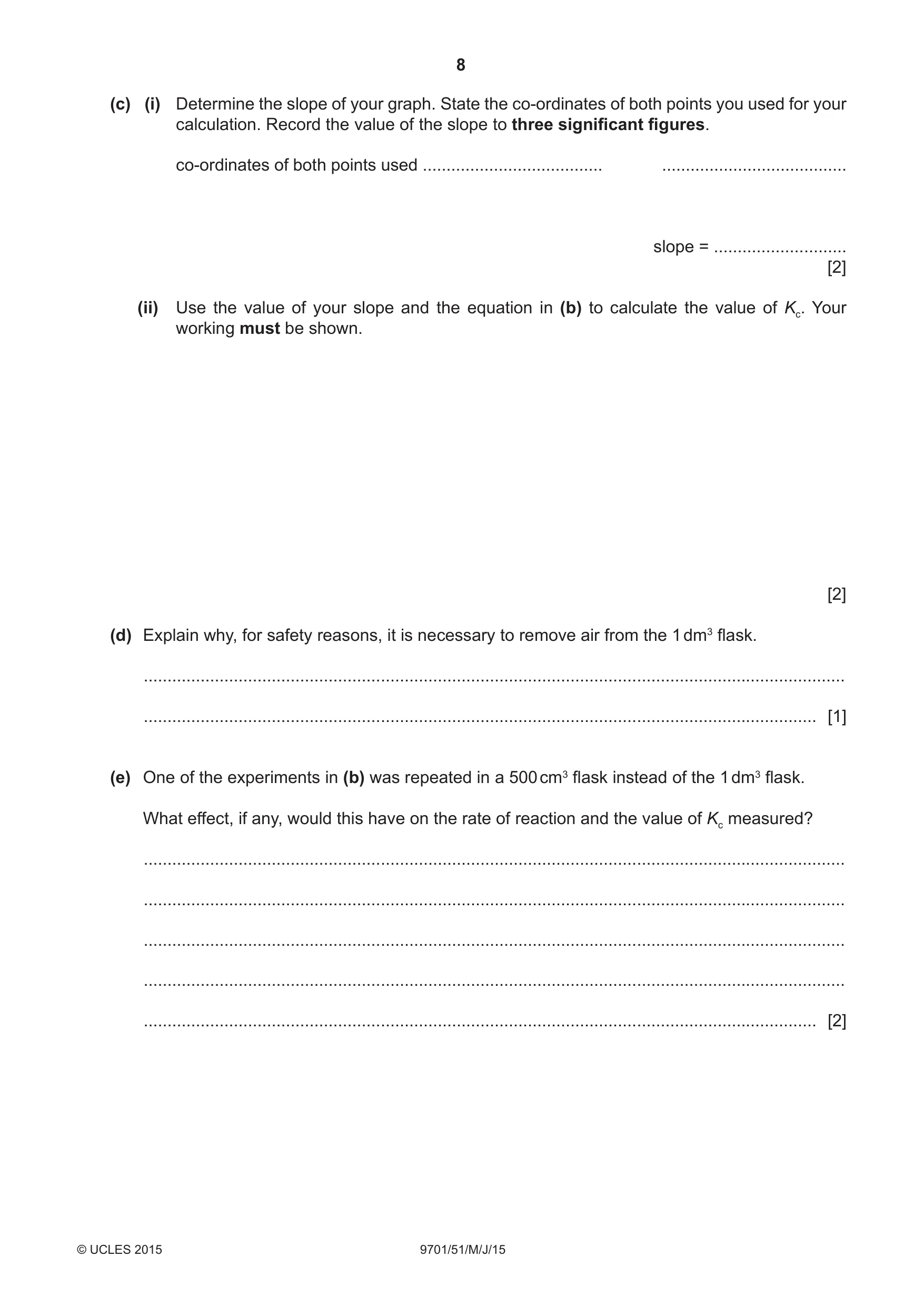 Cambridge A Level Chemistry 9701 2015 May/June Paper 5 · Variant 1 question paper, page 8 of 12