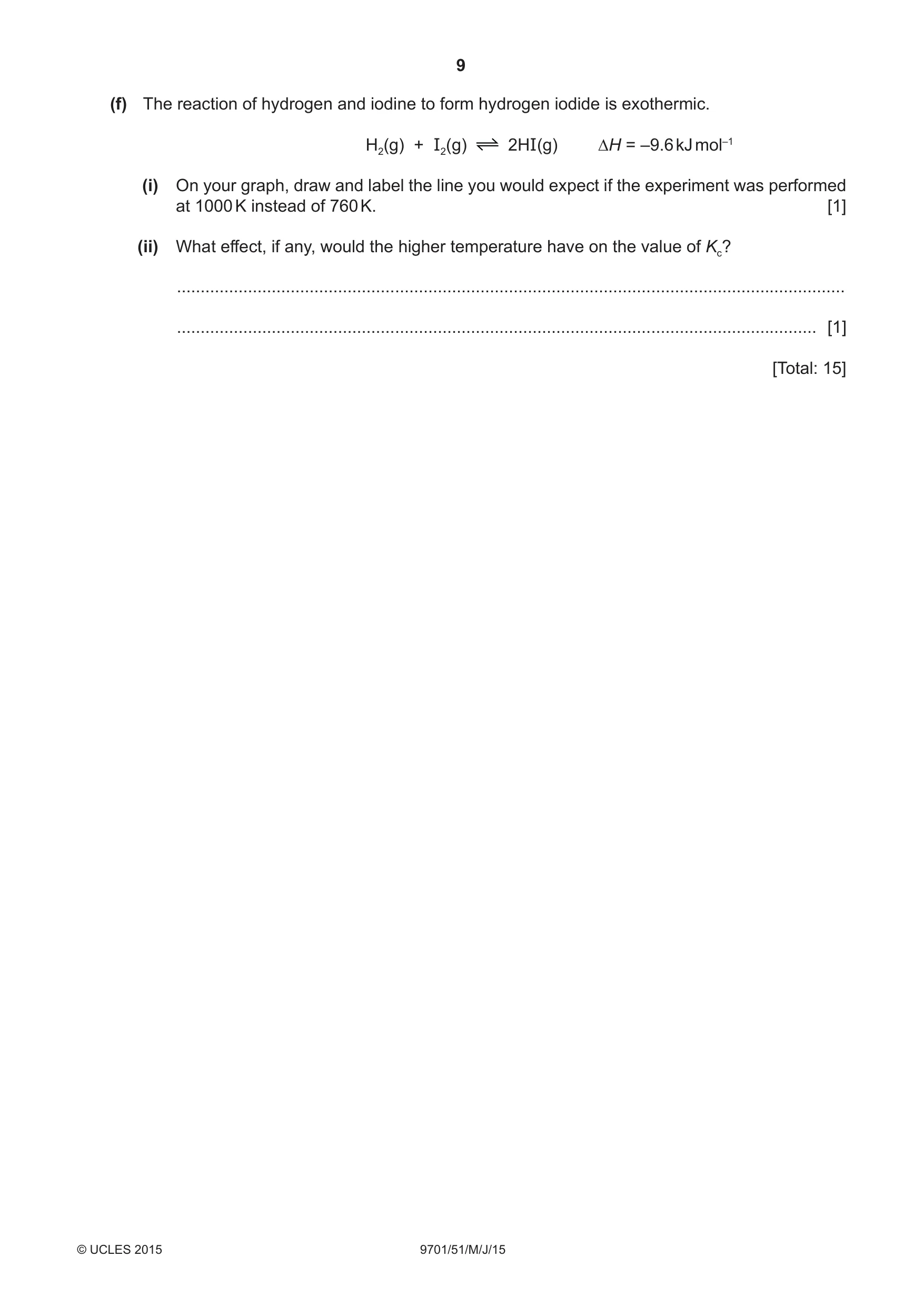 Cambridge A Level Chemistry 9701 2015 May/June Paper 5 · Variant 1 question paper, page 9 of 12