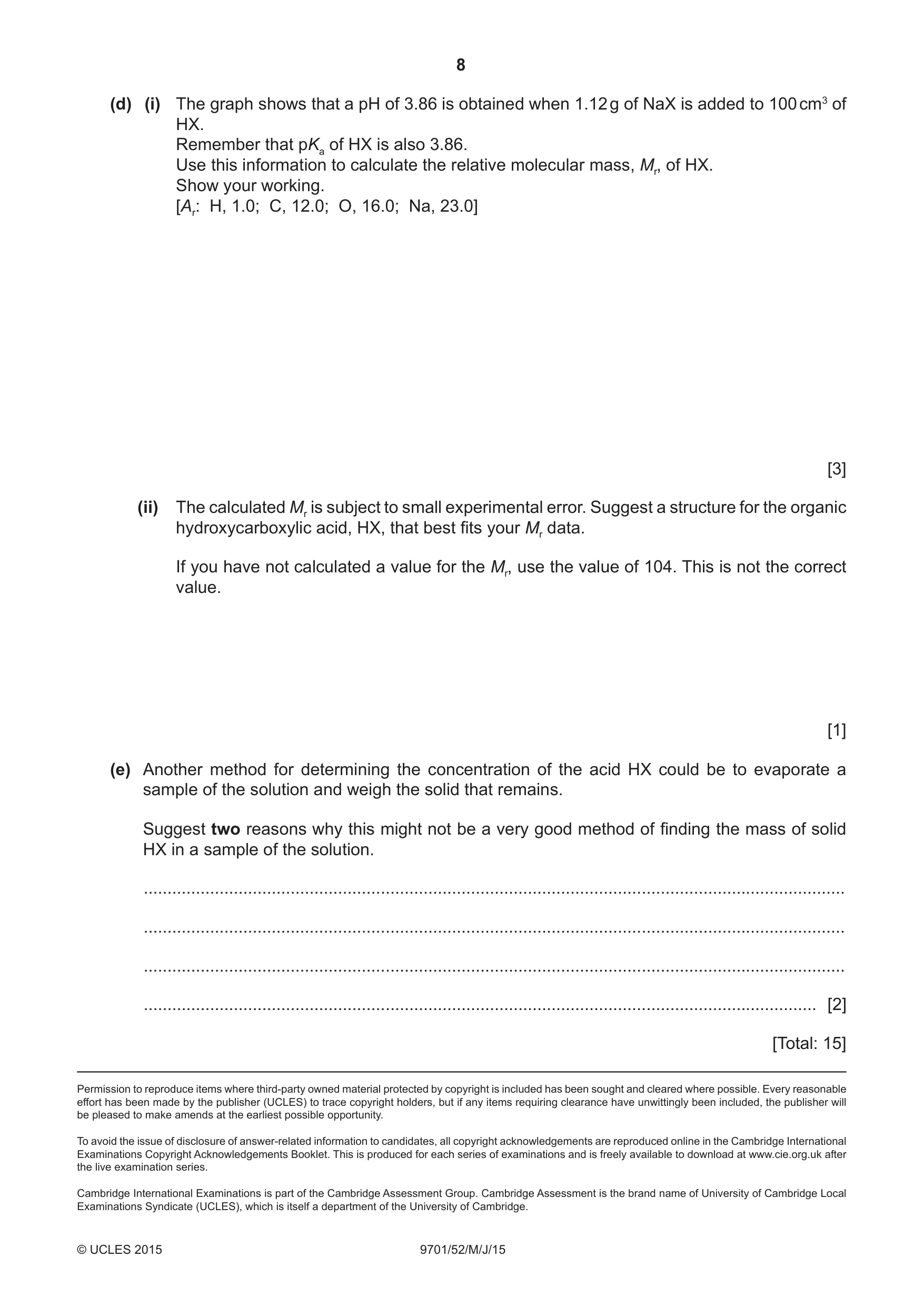 Cambridge A Level Chemistry 9701 2015 May/June Paper 5 · Variant 2 question paper, page 8 of 8