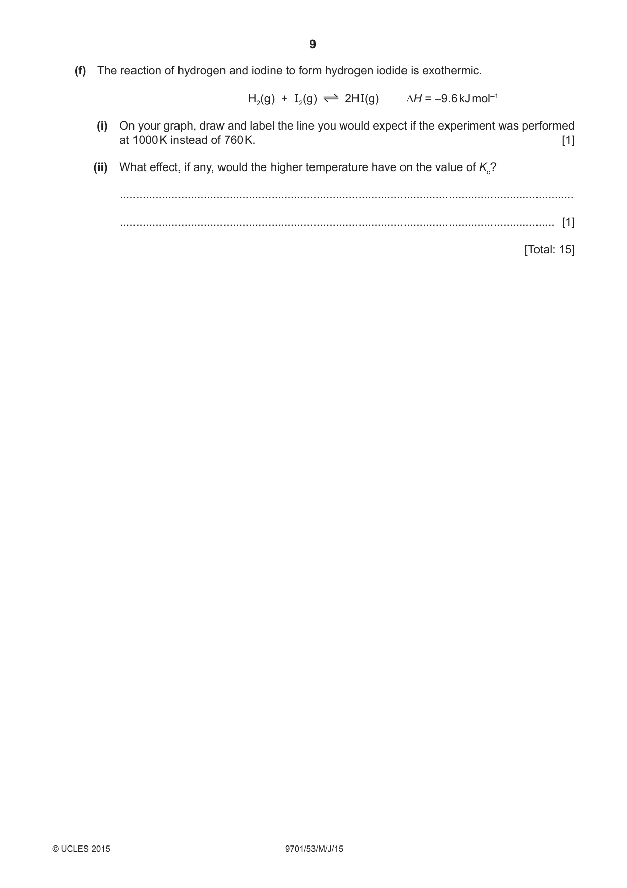 Cambridge A Level Chemistry 9701 2015 May/June Paper 5 · Variant 3 question paper, page 9 of 12
