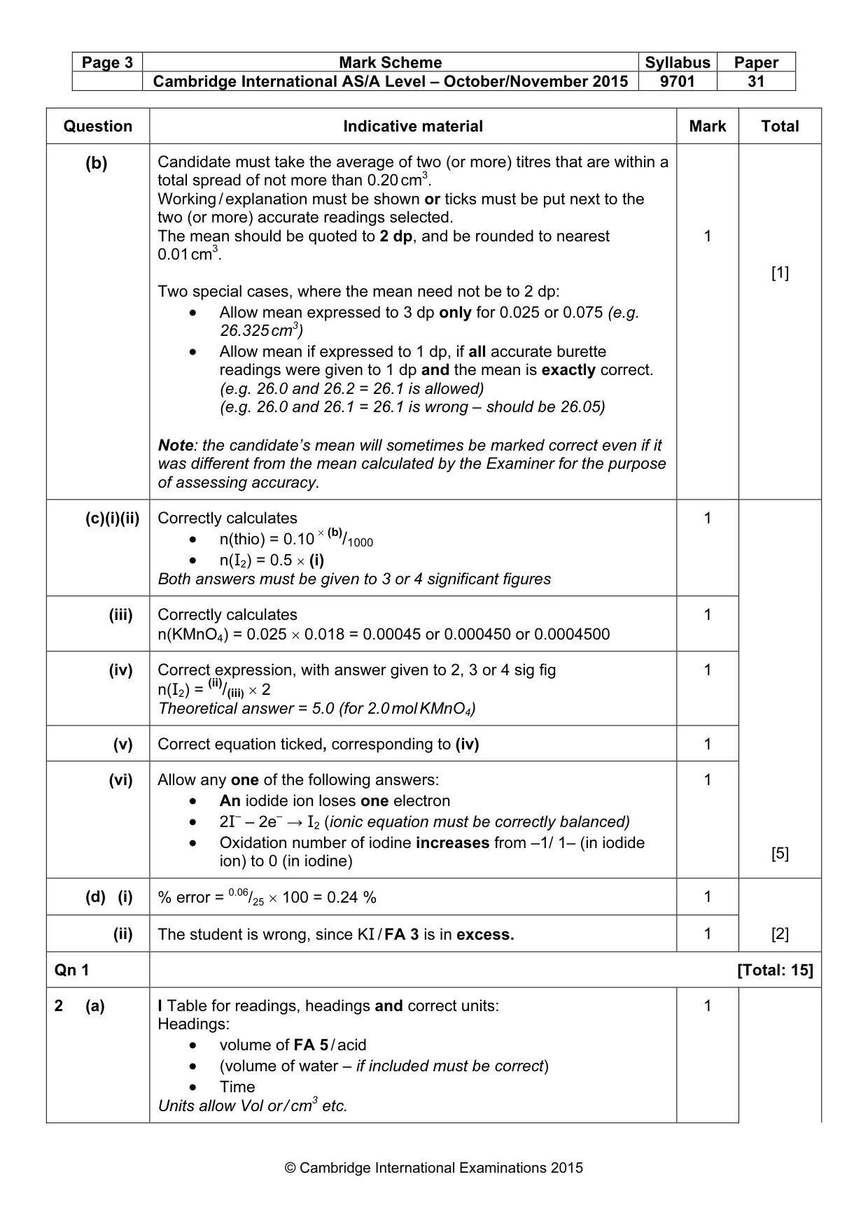 Mark scheme, page 3 of 5