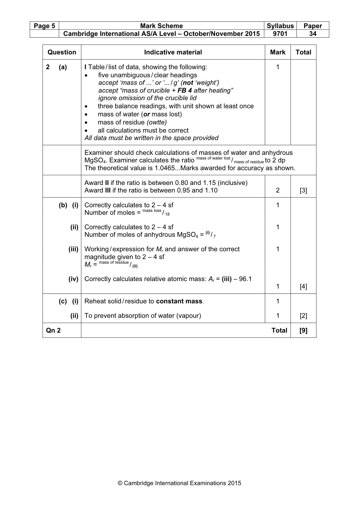Mark scheme, page 5 of 7