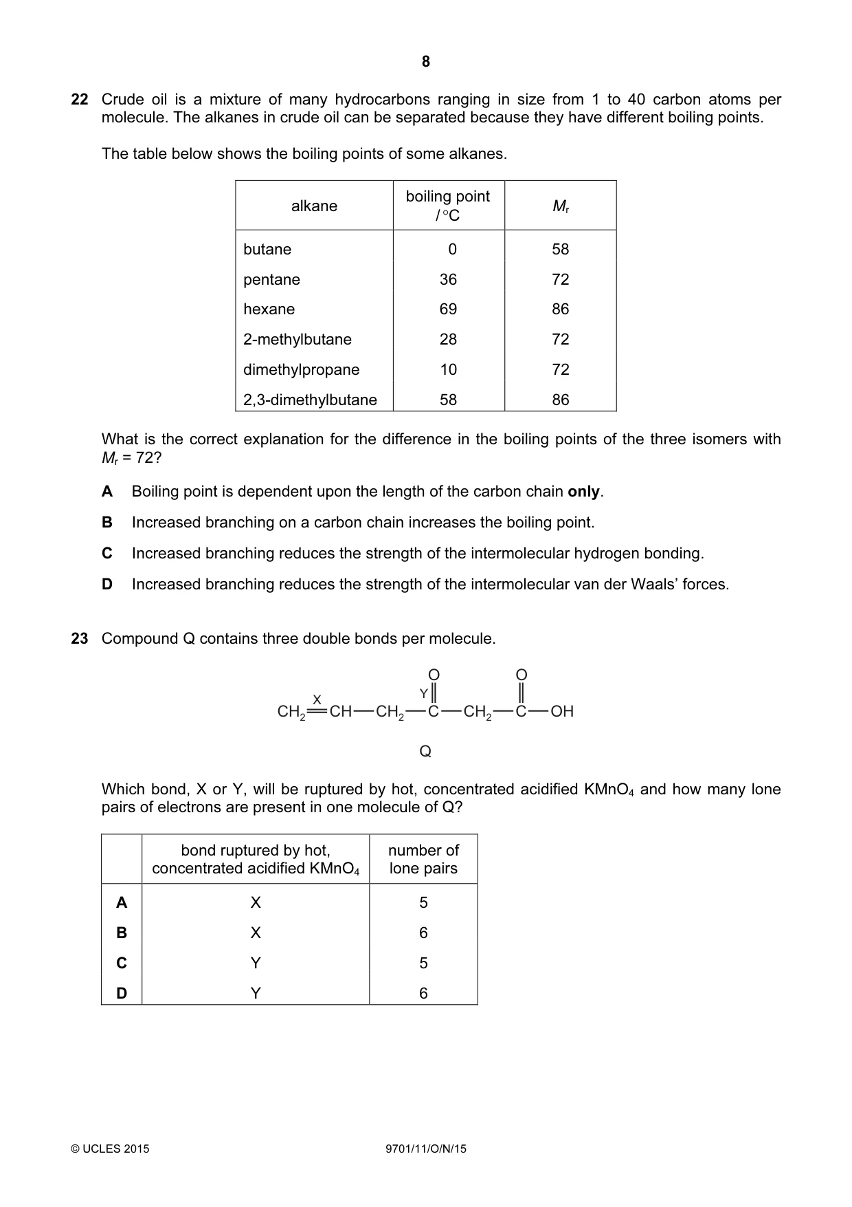 Cambridge A Level Chemistry 9701 2015 Oct/Nov Paper 1 · Variant 1 question paper, page 8 of 16