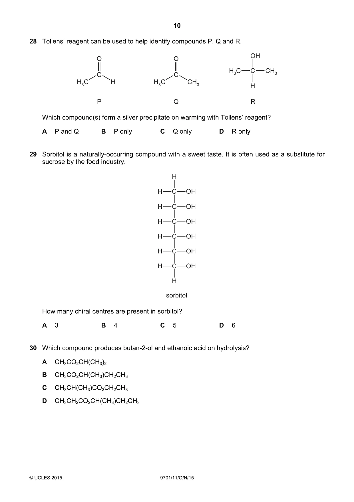 Cambridge A Level Chemistry 9701 2015 Oct/Nov Paper 1 · Variant 1 question paper, page 10 of 16