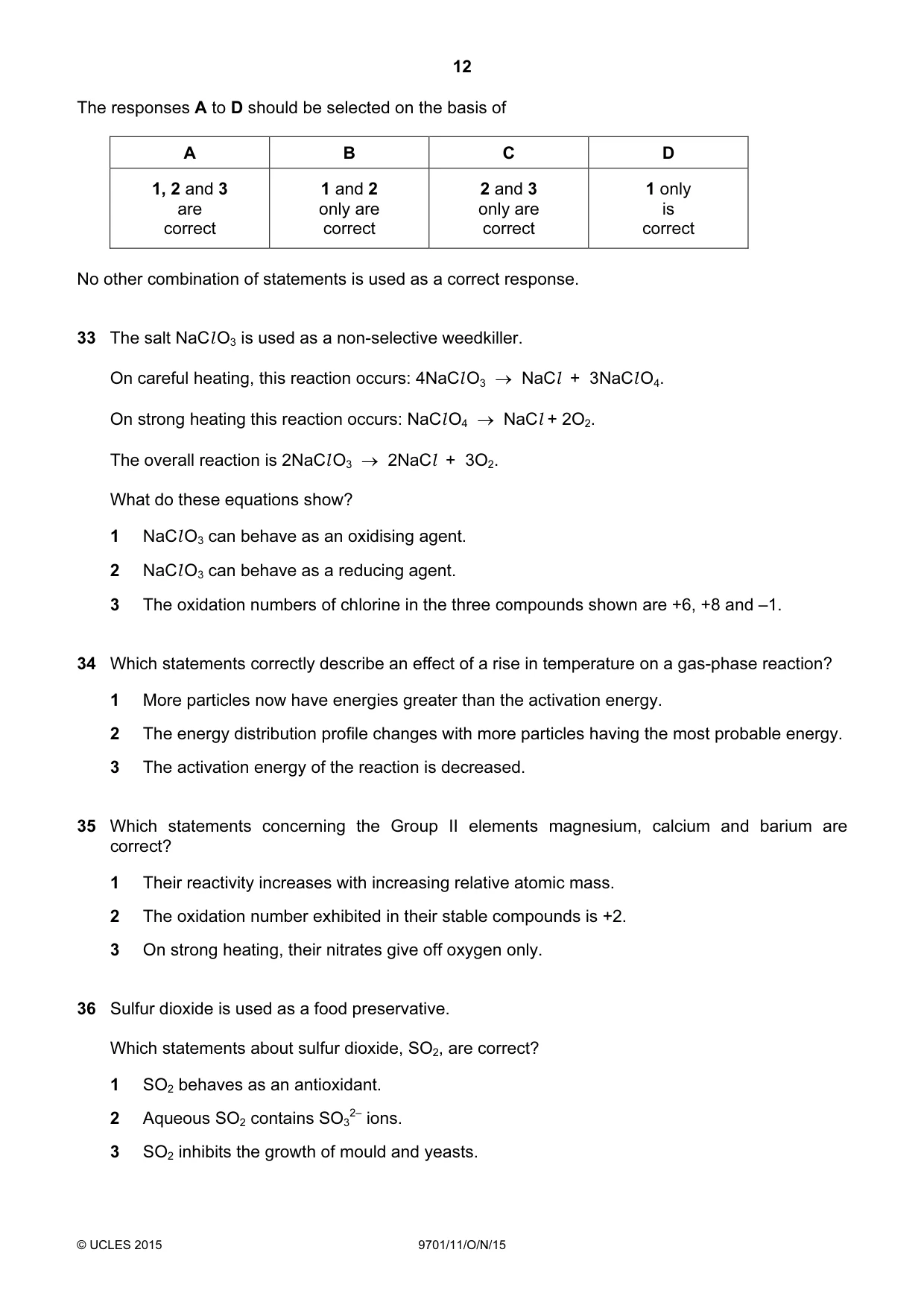 Cambridge A Level Chemistry 9701 2015 Oct/Nov Paper 1 · Variant 1 question paper, page 12 of 16