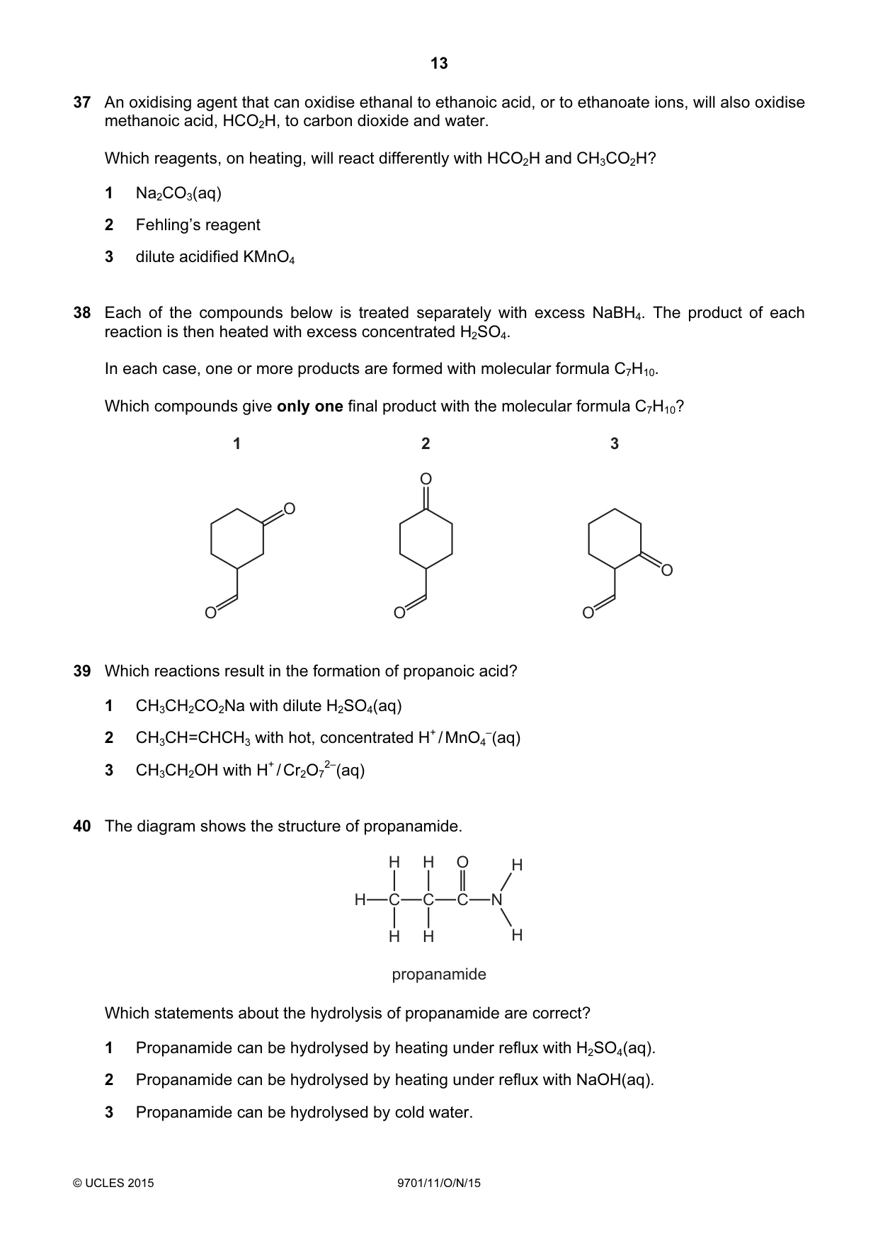 Cambridge A Level Chemistry 9701 2015 Oct/Nov Paper 1 · Variant 1 question paper, page 13 of 16