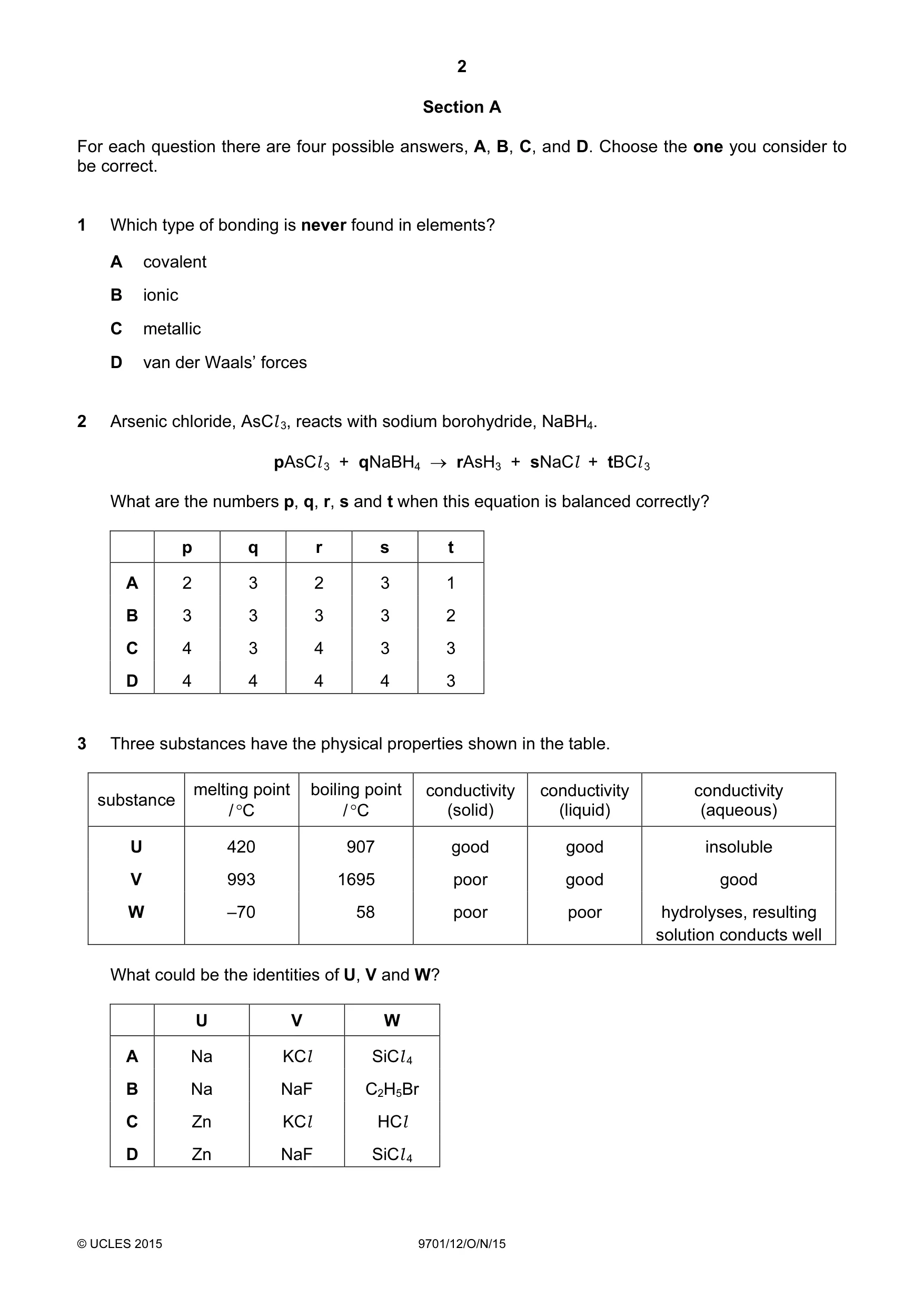Cambridge A Level Chemistry 9701 2015 Oct/Nov Paper 1 · Variant 2 question paper, page 2 of 16