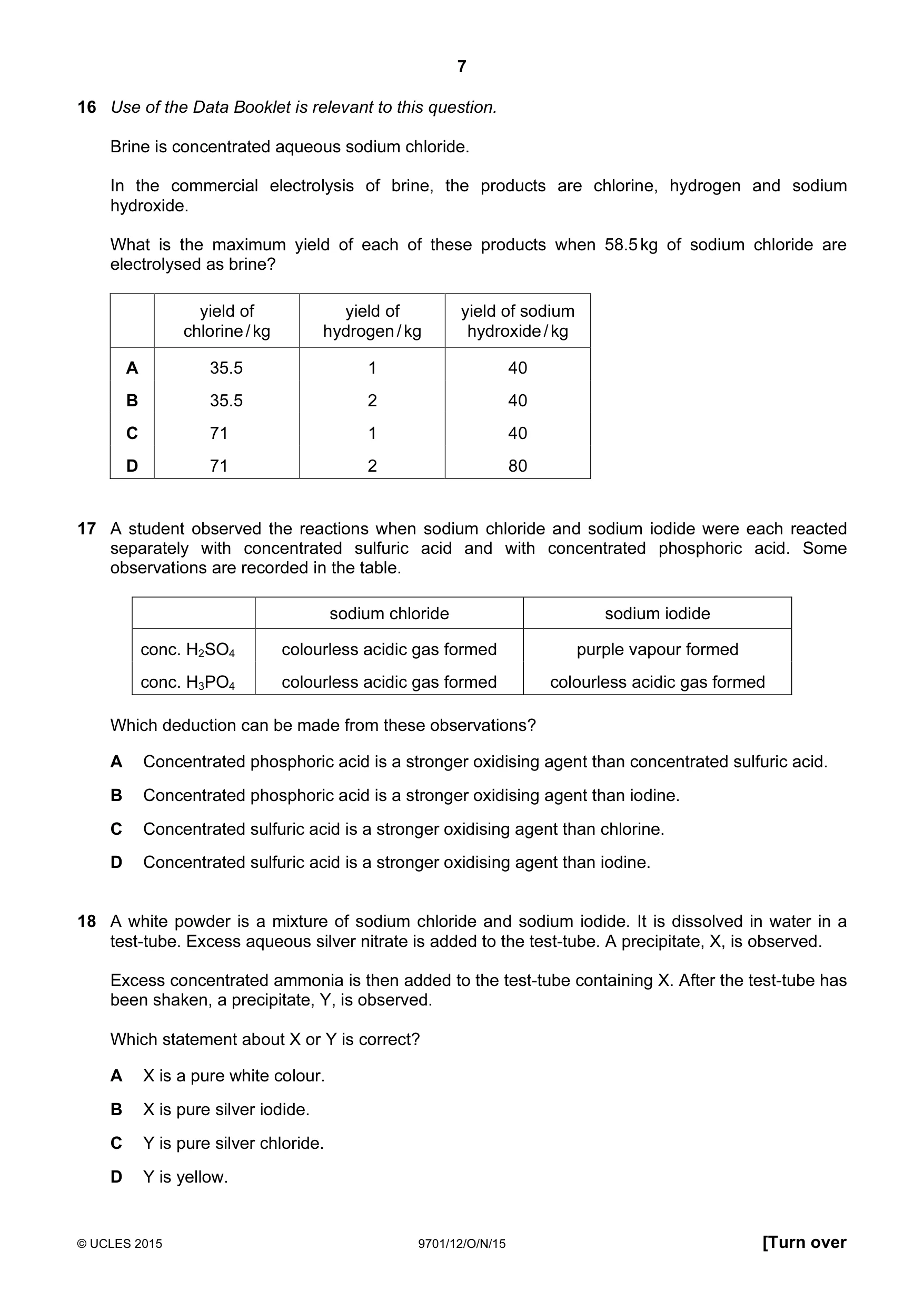 Cambridge A Level Chemistry 9701 2015 Oct/Nov Paper 1 · Variant 2 question paper, page 7 of 16