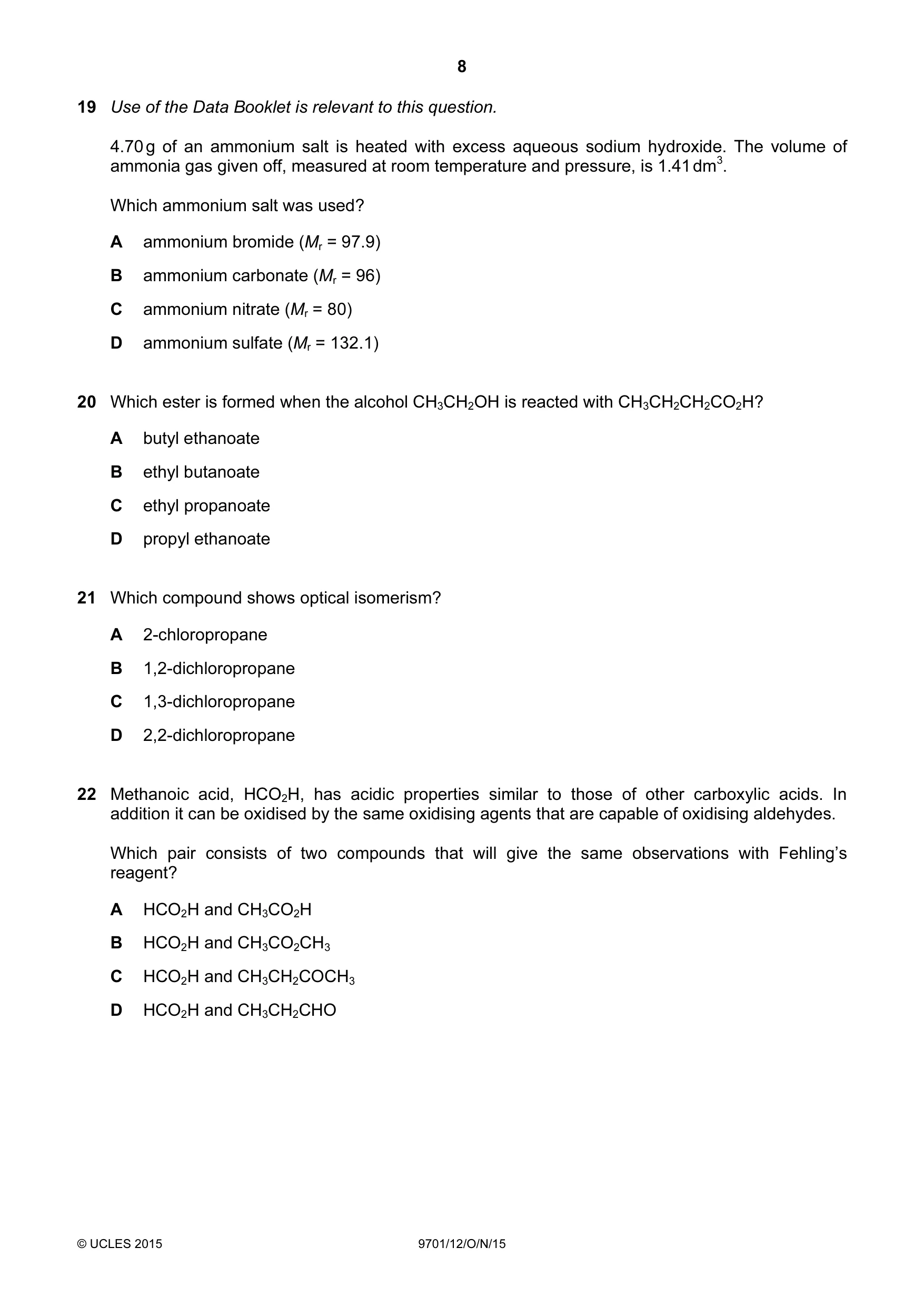 Cambridge A Level Chemistry 9701 2015 Oct/Nov Paper 1 · Variant 2 question paper, page 8 of 16
