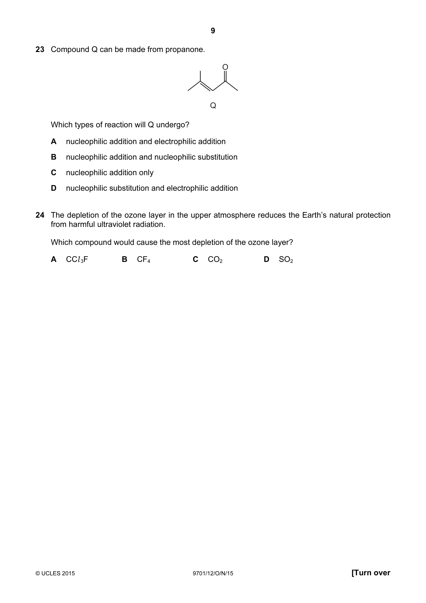 Cambridge A Level Chemistry 9701 2015 Oct/Nov Paper 1 · Variant 2 question paper, page 9 of 16