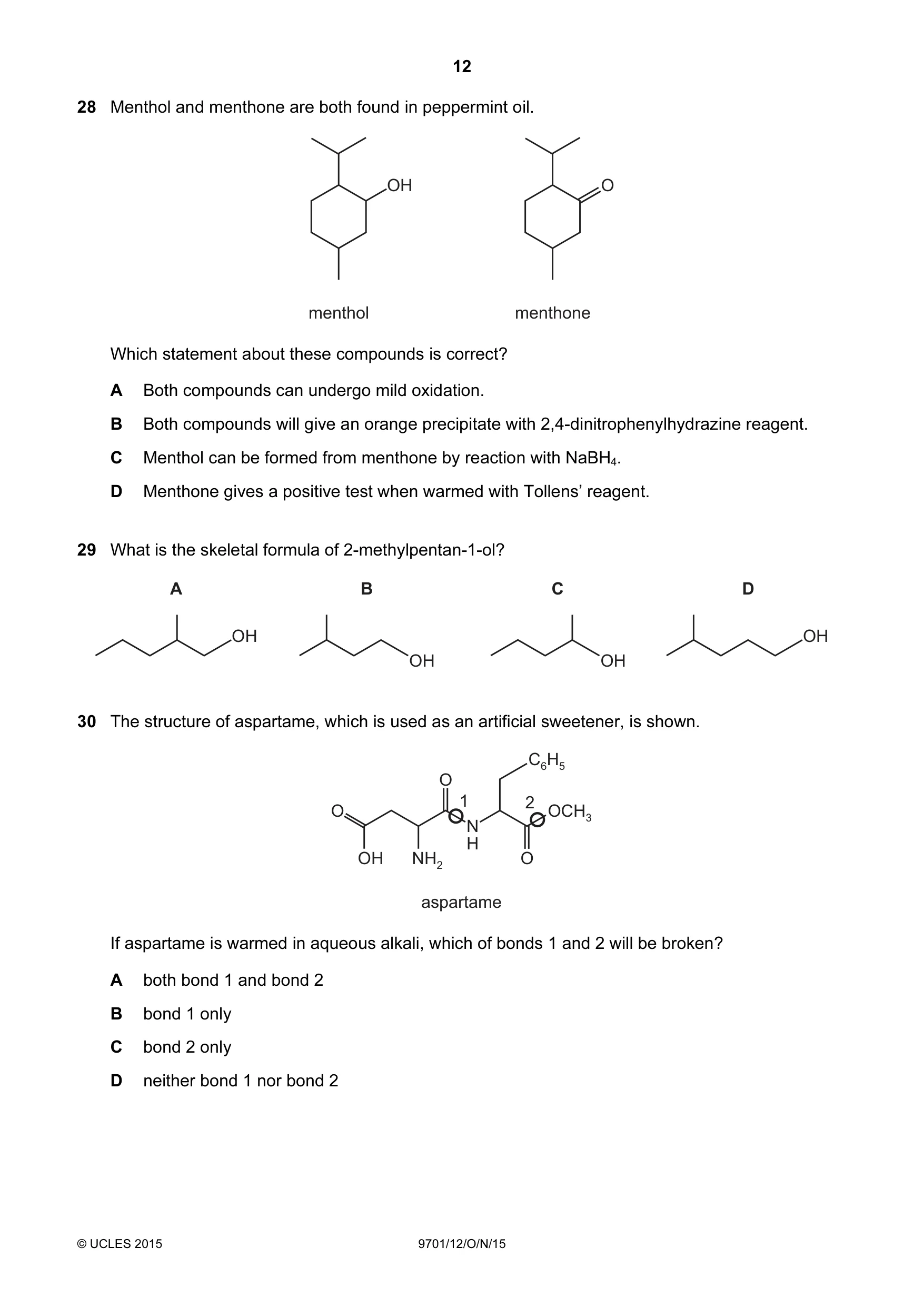 Cambridge A Level Chemistry 9701 2015 Oct/Nov Paper 1 · Variant 2 question paper, page 12 of 16