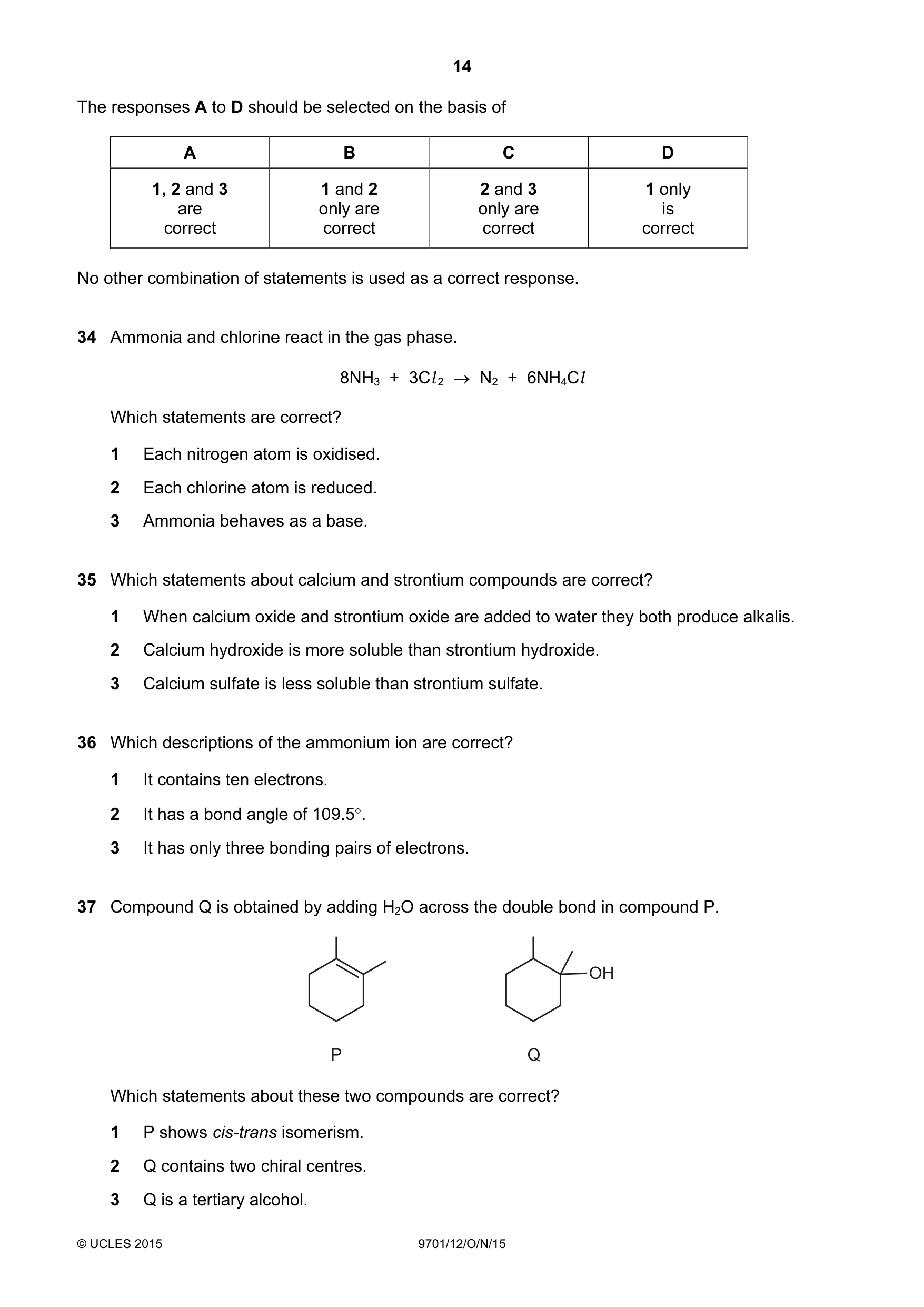 Cambridge A Level Chemistry 9701 2015 Oct/Nov Paper 1 · Variant 2 question paper, page 14 of 16