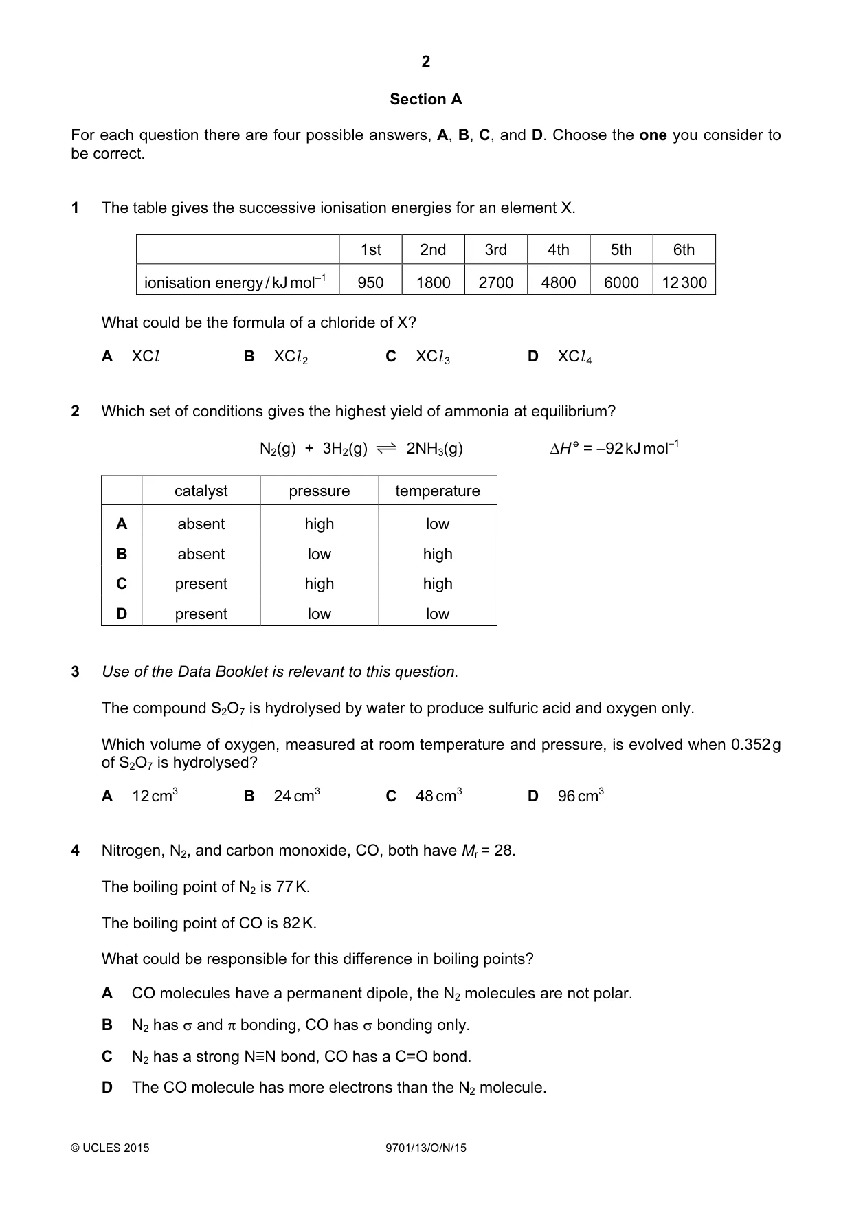 Cambridge A Level Chemistry 9701 2015 Oct/Nov Paper 1 · Variant 3 question paper, page 2 of 16