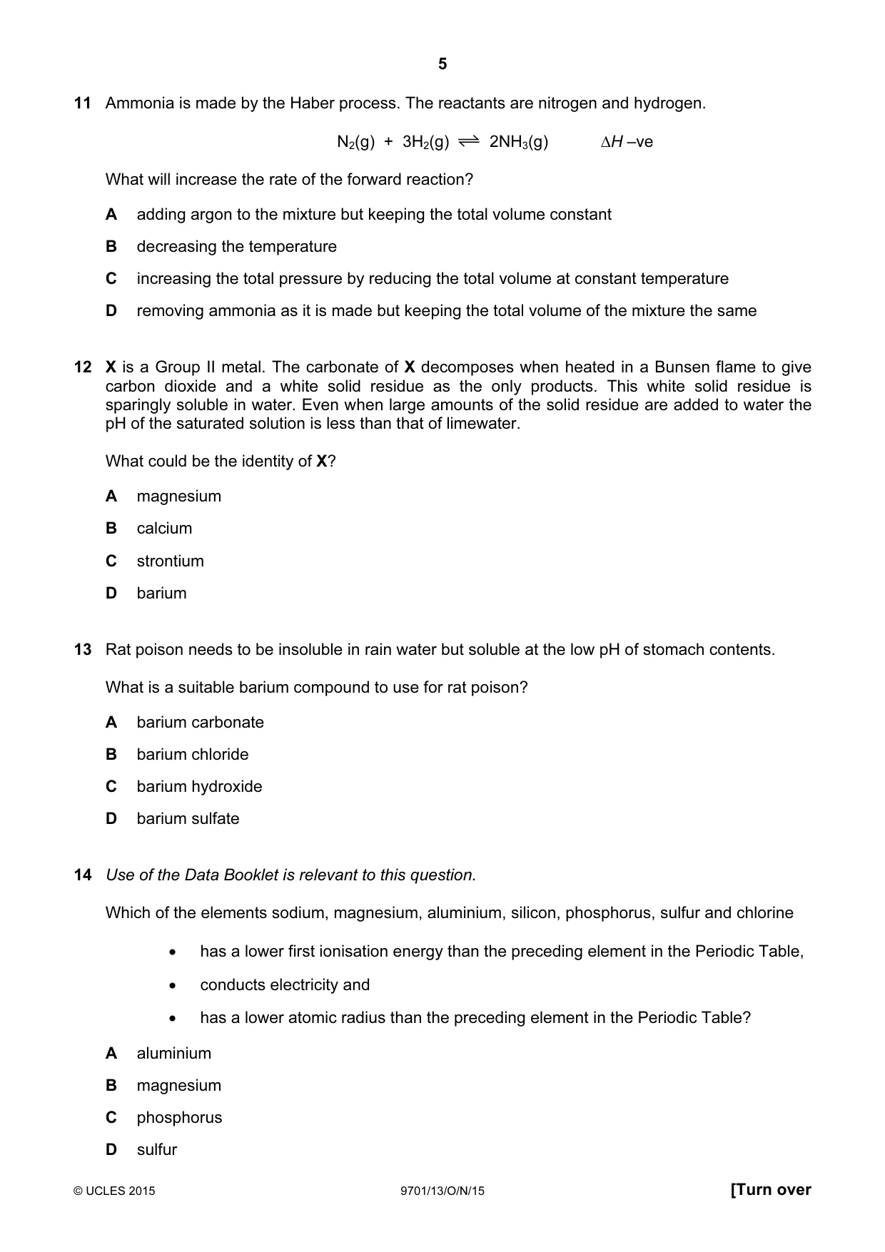 Cambridge A Level Chemistry 9701 2015 Oct/Nov Paper 1 · Variant 3 question paper, page 5 of 16