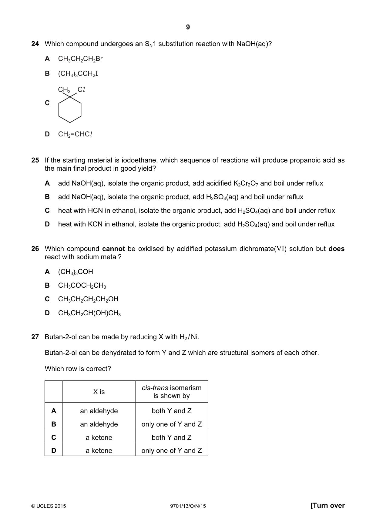 Cambridge A Level Chemistry 9701 2015 Oct/Nov Paper 1 · Variant 3 question paper, page 9 of 16