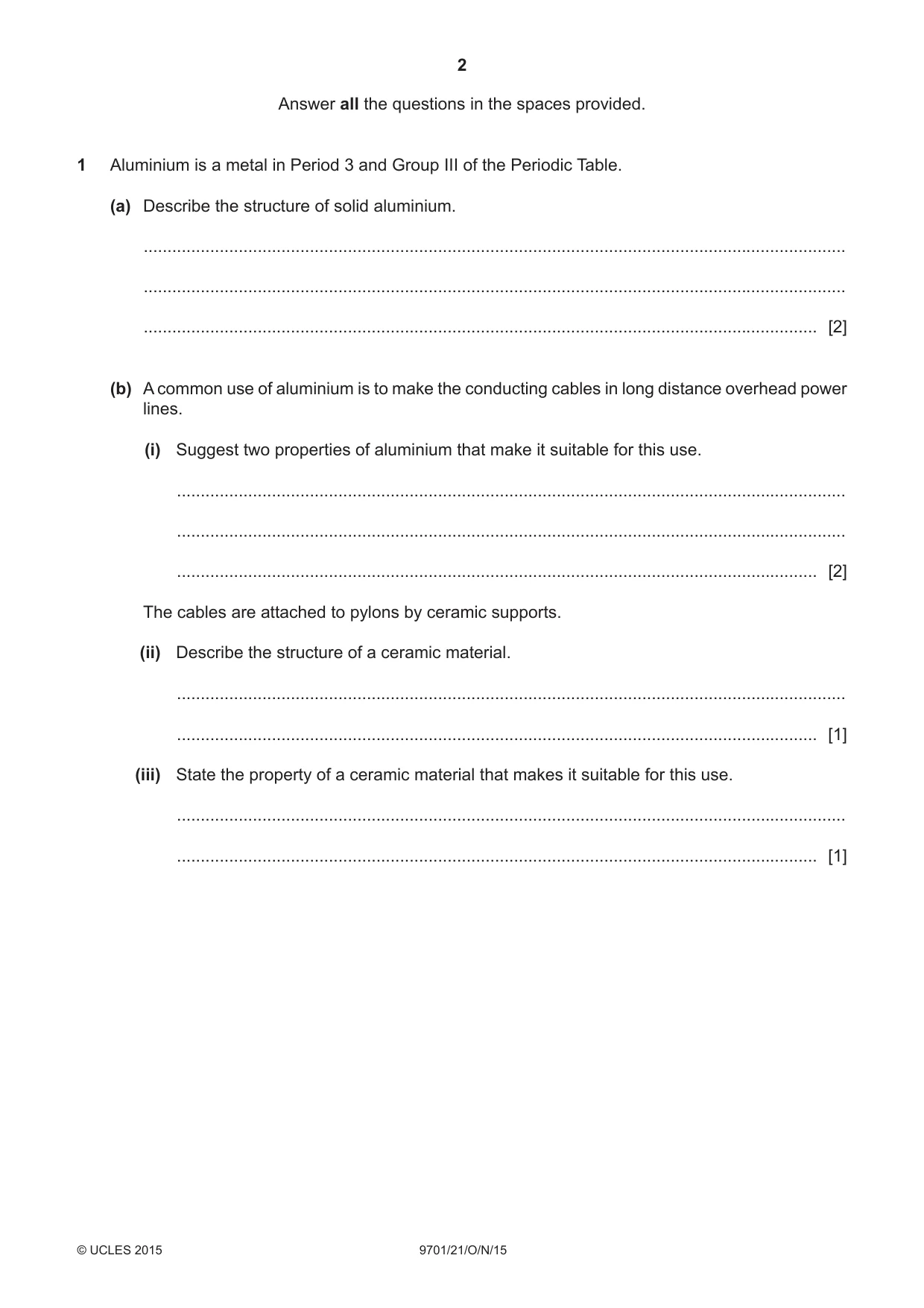 Cambridge A Level Chemistry 9701 2015 Oct/Nov Paper 2 · Variant 1 question paper, page 2 of 8