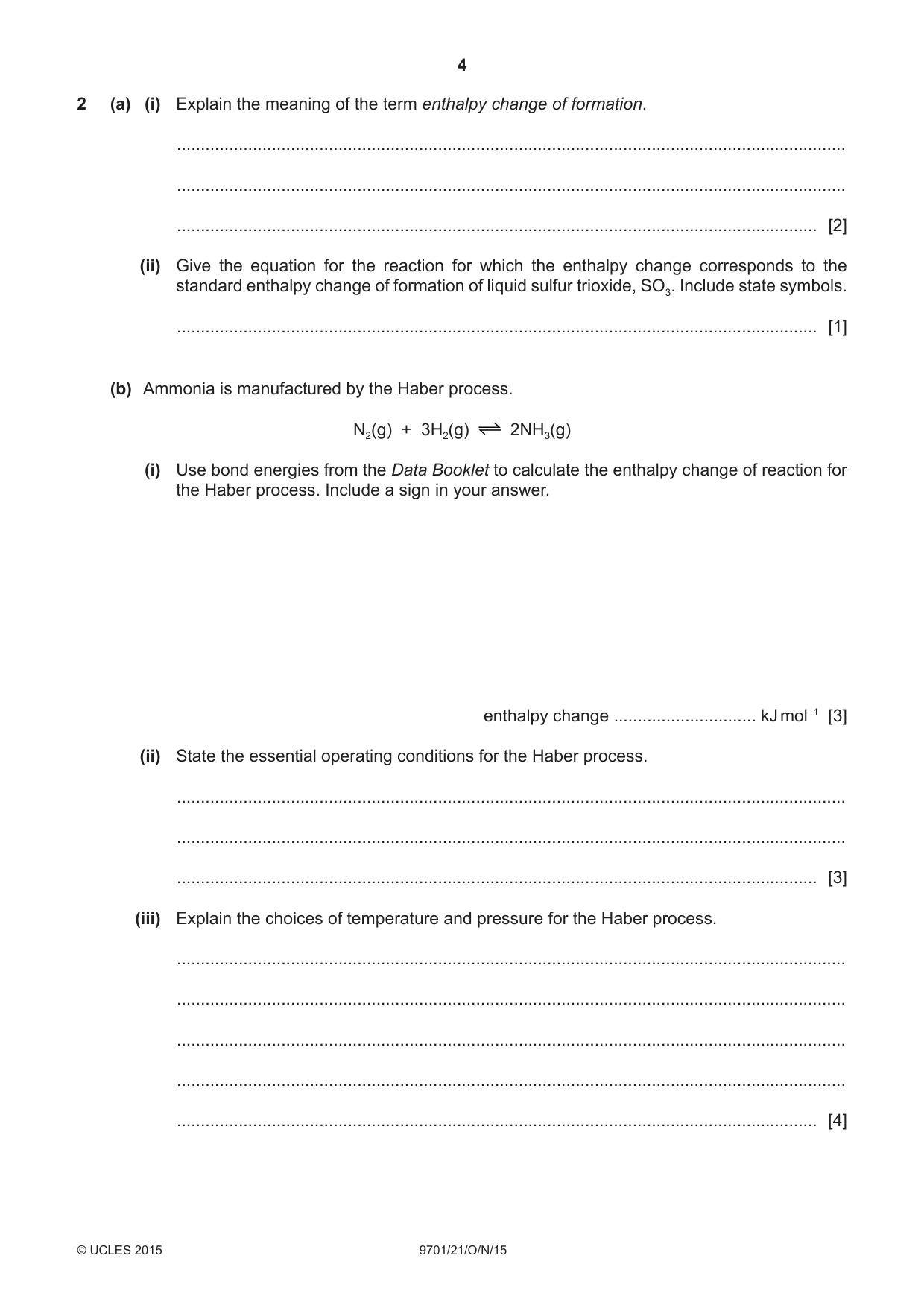 Cambridge A Level Chemistry 9701 2015 Oct/Nov Paper 2 · Variant 1 question paper, page 4 of 8
