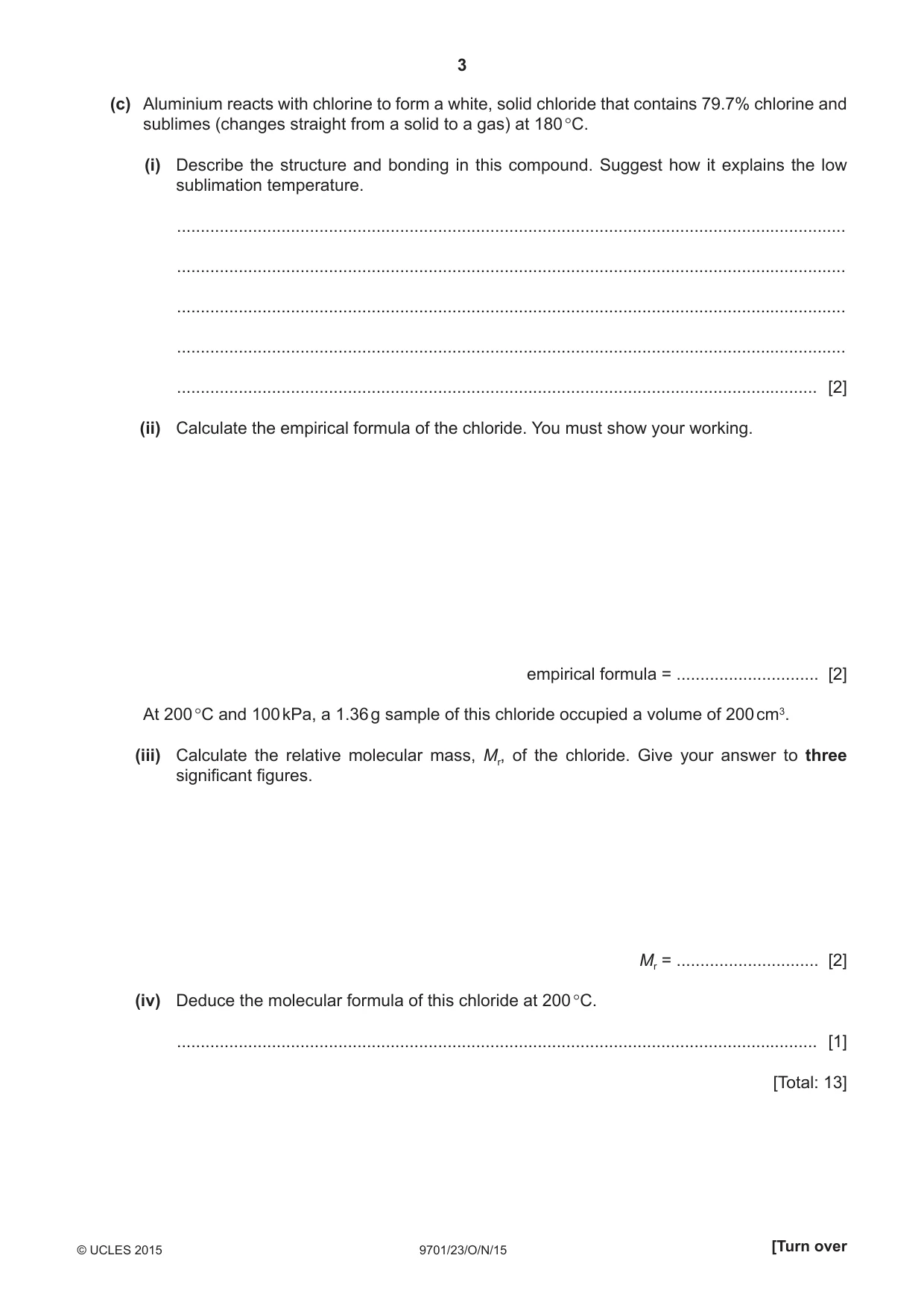 Cambridge A Level Chemistry 9701 2015 Oct/Nov Paper 2 · Variant 3 question paper, page 3 of 8
