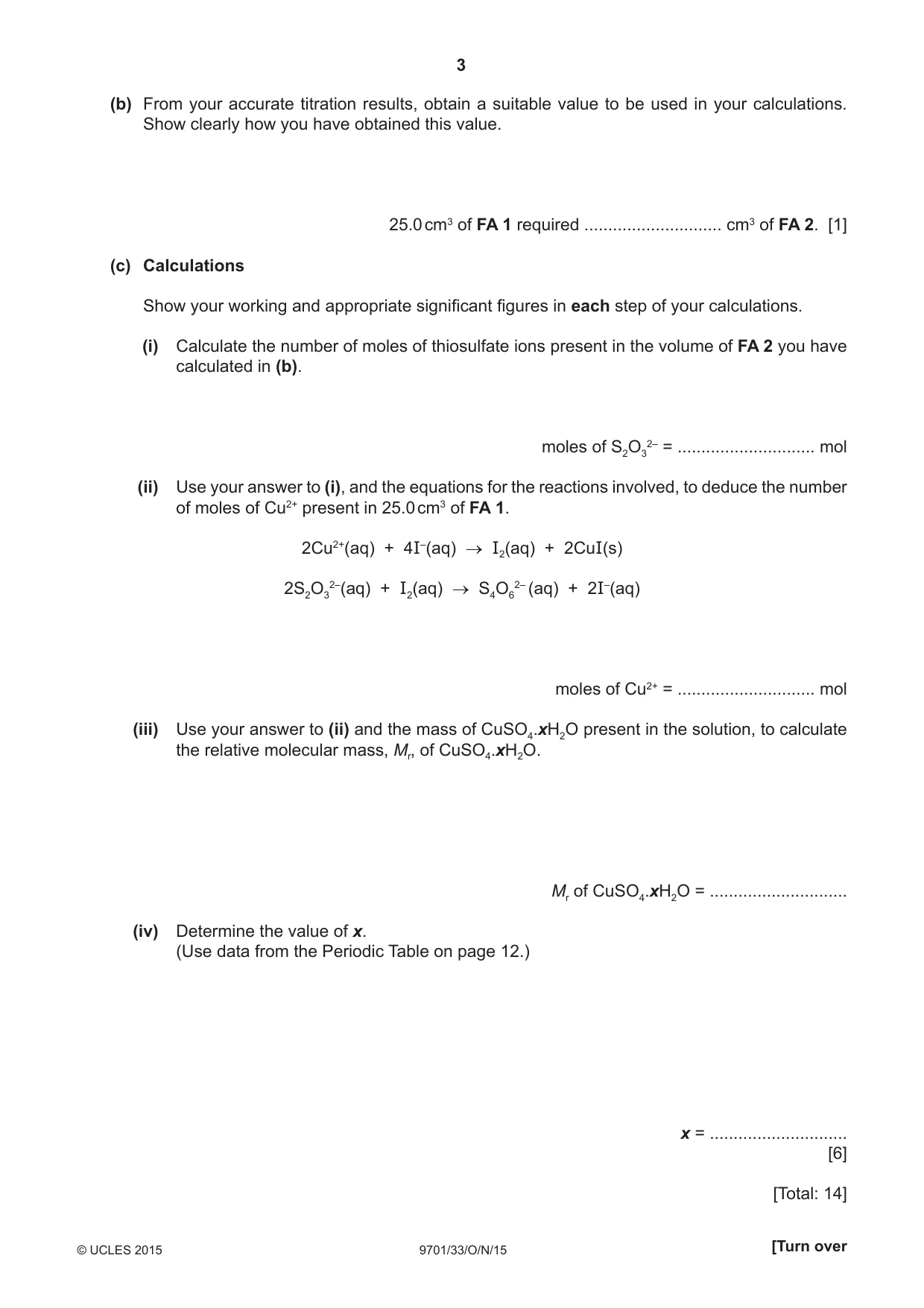 Cambridge A Level Chemistry 9701 2015 Oct/Nov Paper 3 · Variant 3 question paper, page 3 of 12