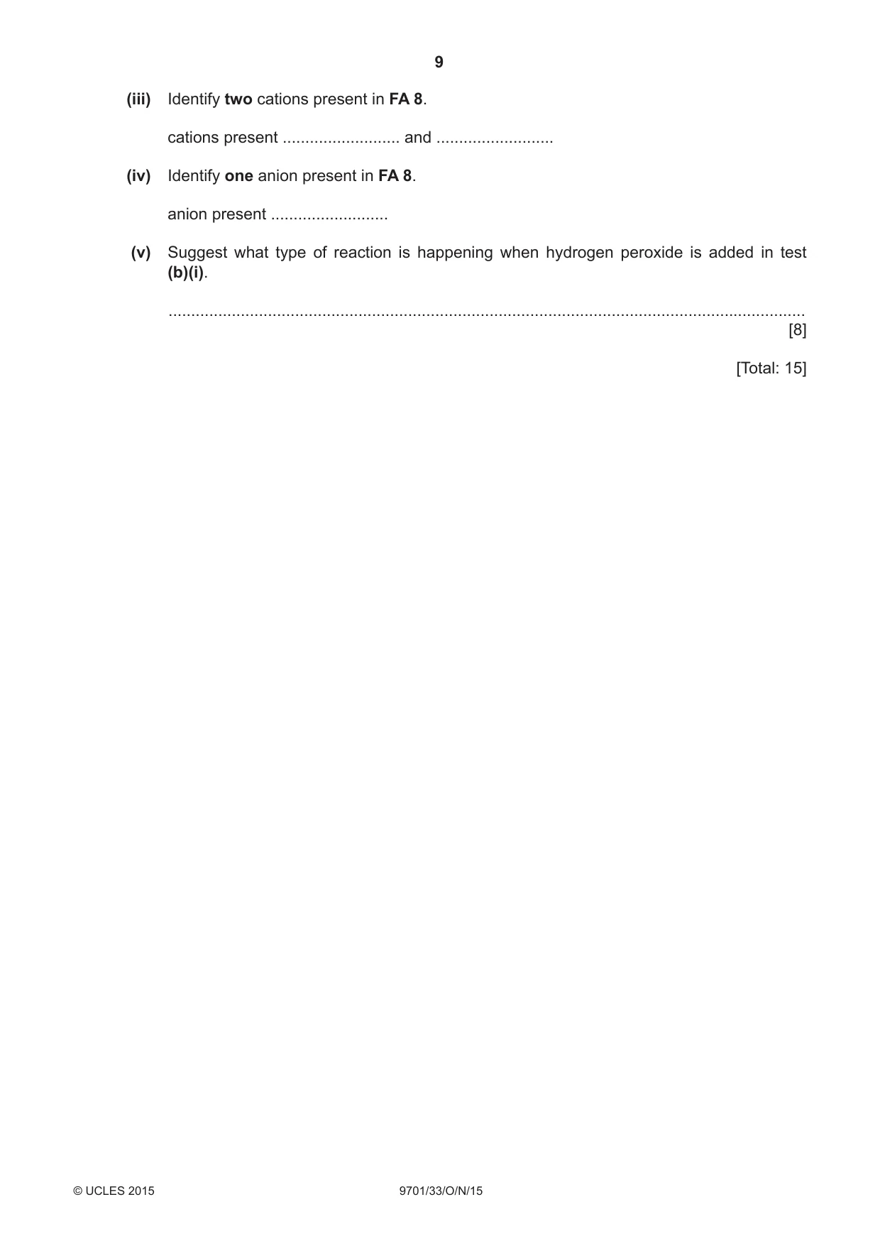 Cambridge A Level Chemistry 9701 2015 Oct/Nov Paper 3 · Variant 3 question paper, page 9 of 12