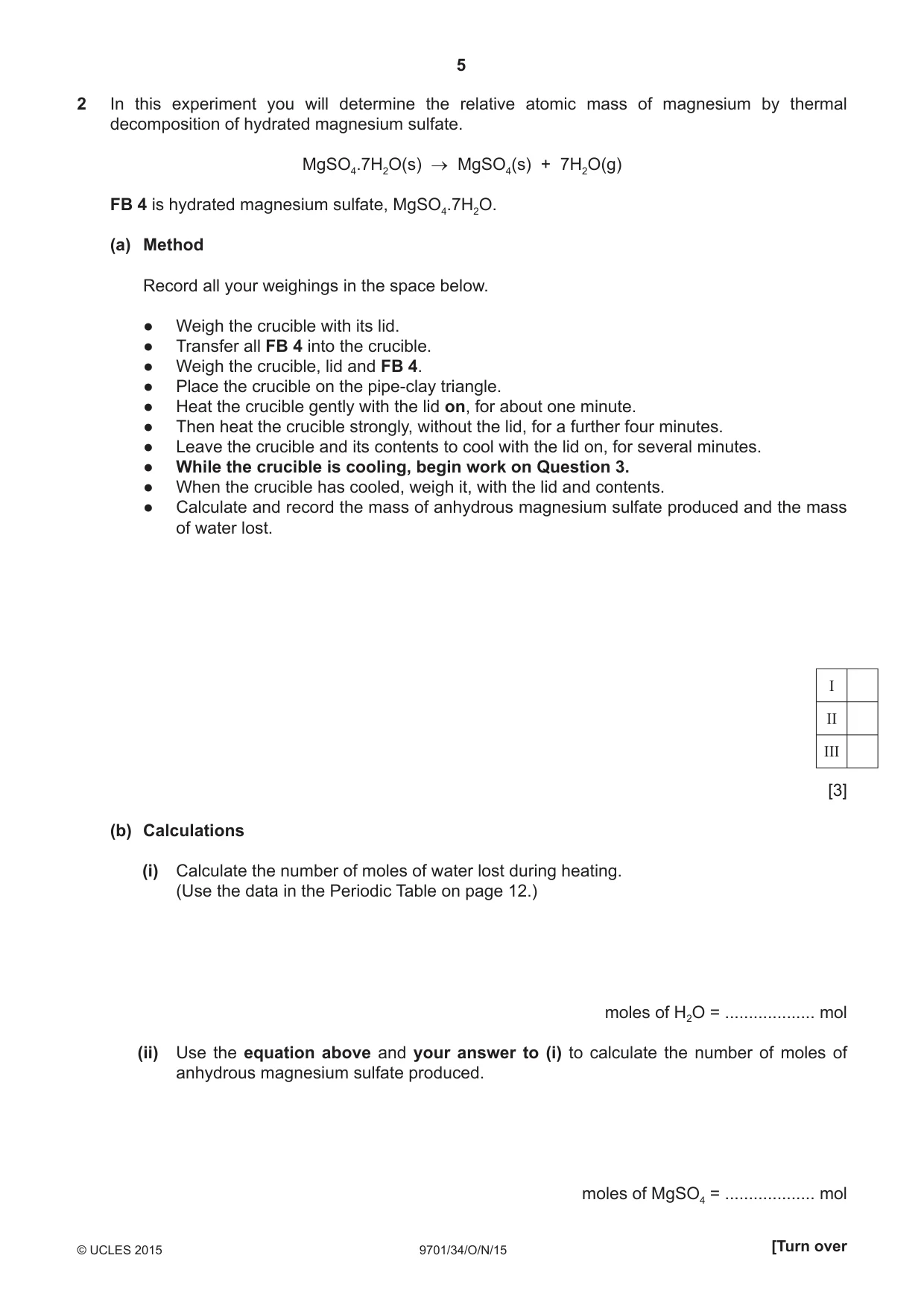 Cambridge A Level Chemistry 9701 2015 Oct/Nov Paper 3 · Variant 4 question paper, page 5 of 12