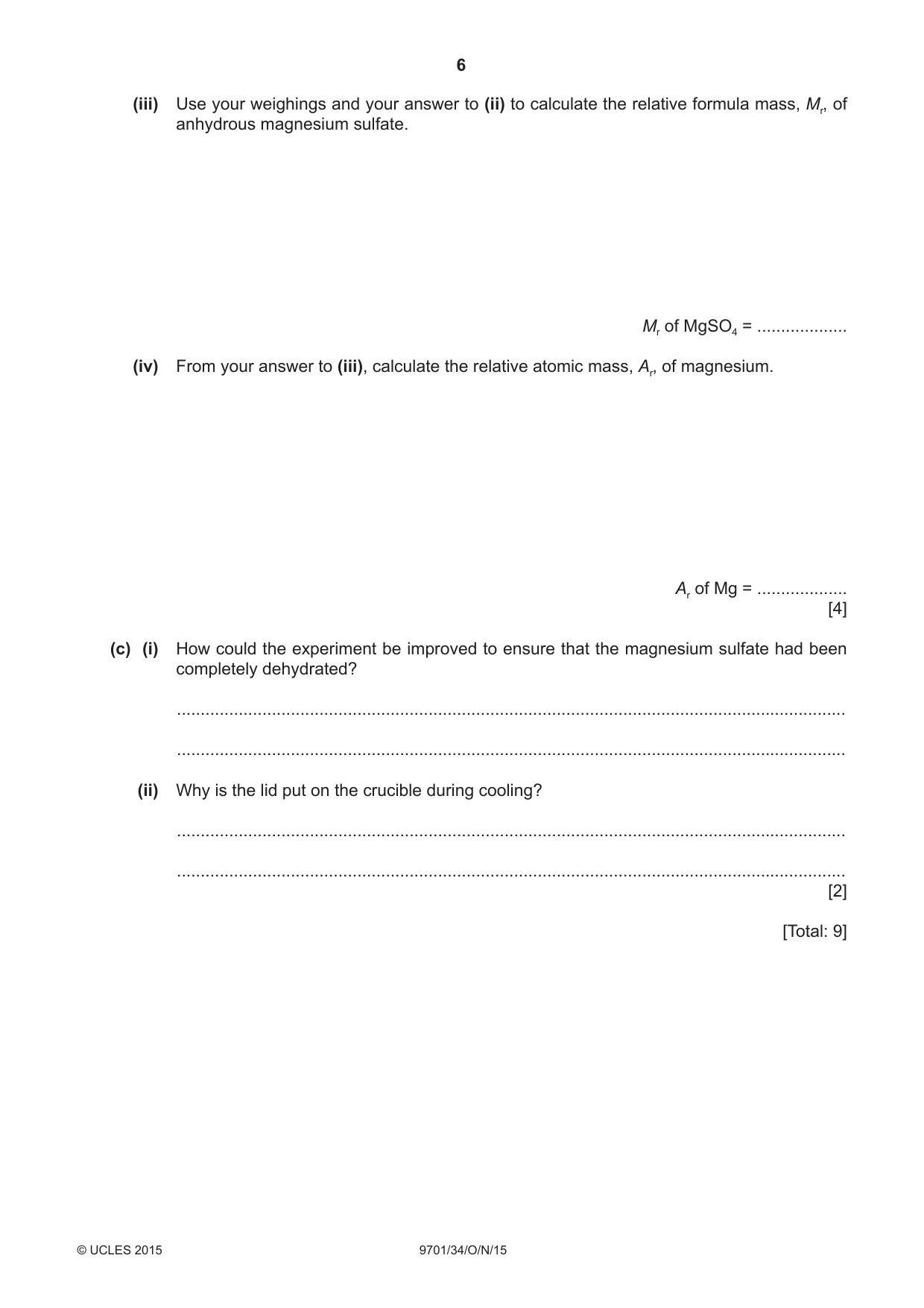 Cambridge A Level Chemistry 9701 2015 Oct/Nov Paper 3 · Variant 4 question paper, page 6 of 12