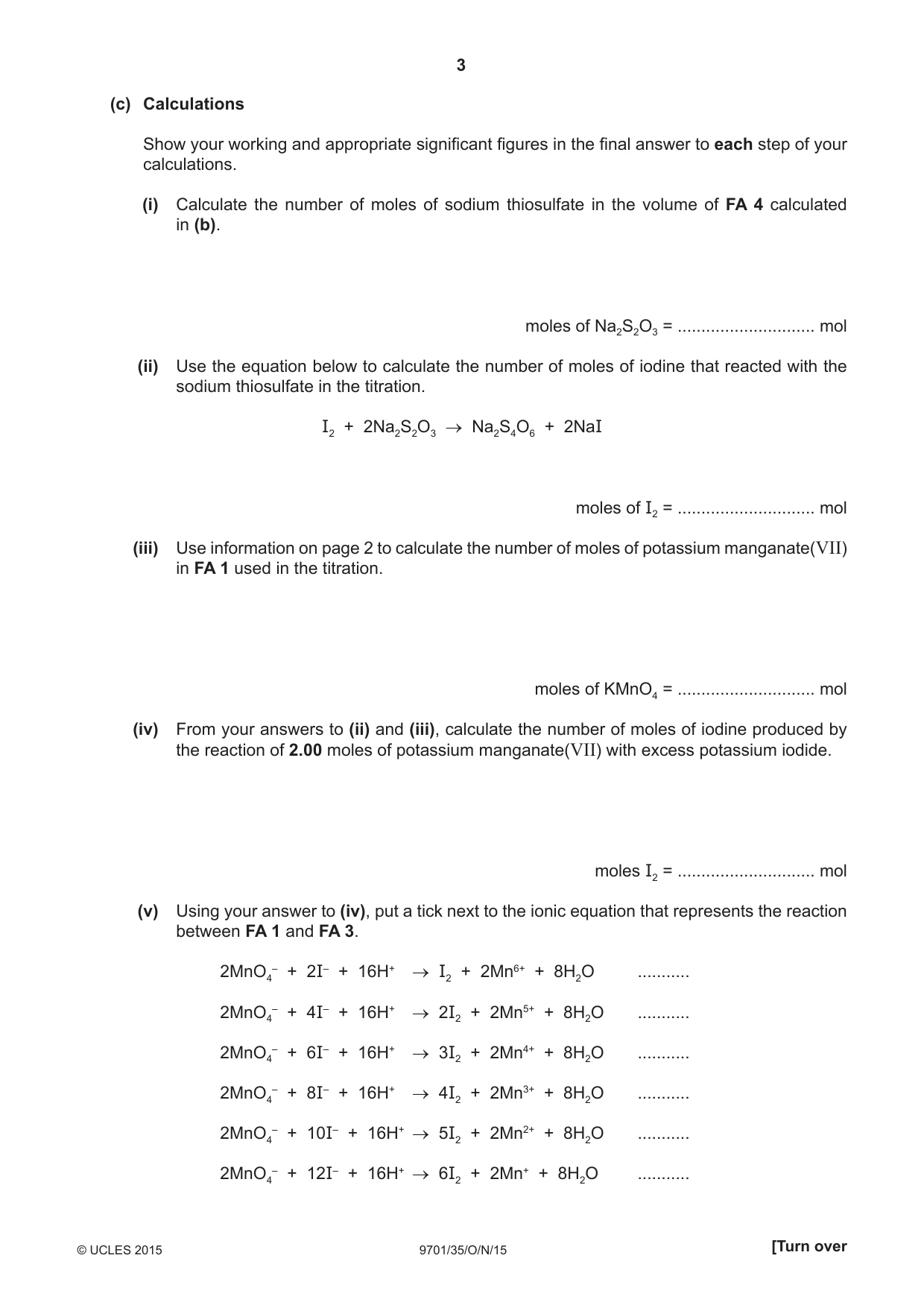 Cambridge A Level Chemistry 9701 2015 Oct/Nov Paper 3 · Variant 5 question paper, page 3 of 12