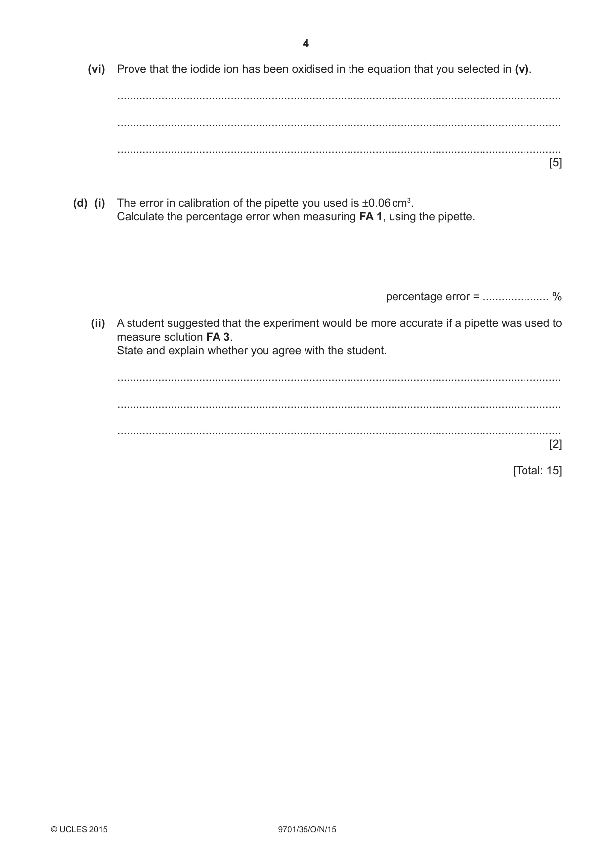 Cambridge A Level Chemistry 9701 2015 Oct/Nov Paper 3 · Variant 5 question paper, page 4 of 12