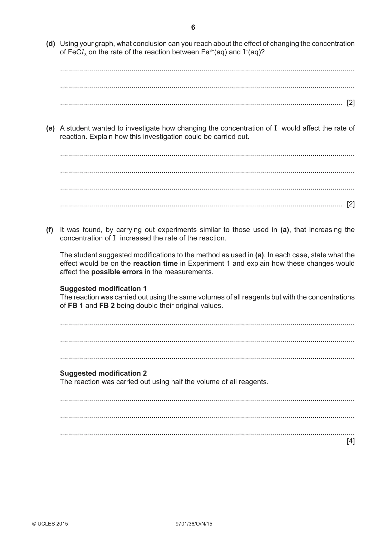 Cambridge A Level Chemistry 9701 2015 Oct/Nov Paper 3 · Variant 6 question paper, page 6 of 12