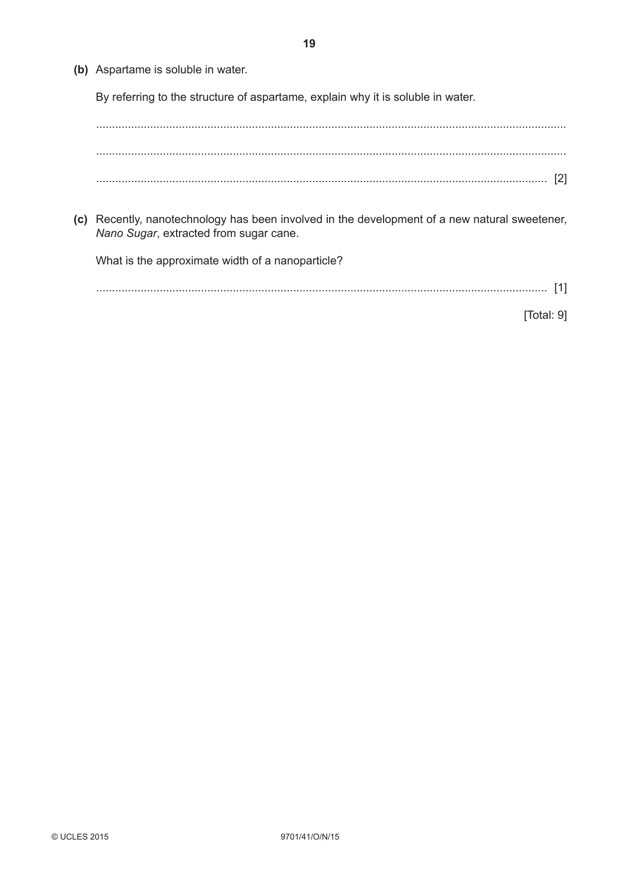 Cambridge A Level Chemistry 9701 2015 Oct/Nov Paper 4 · Variant 1 question paper, page 19 of 20