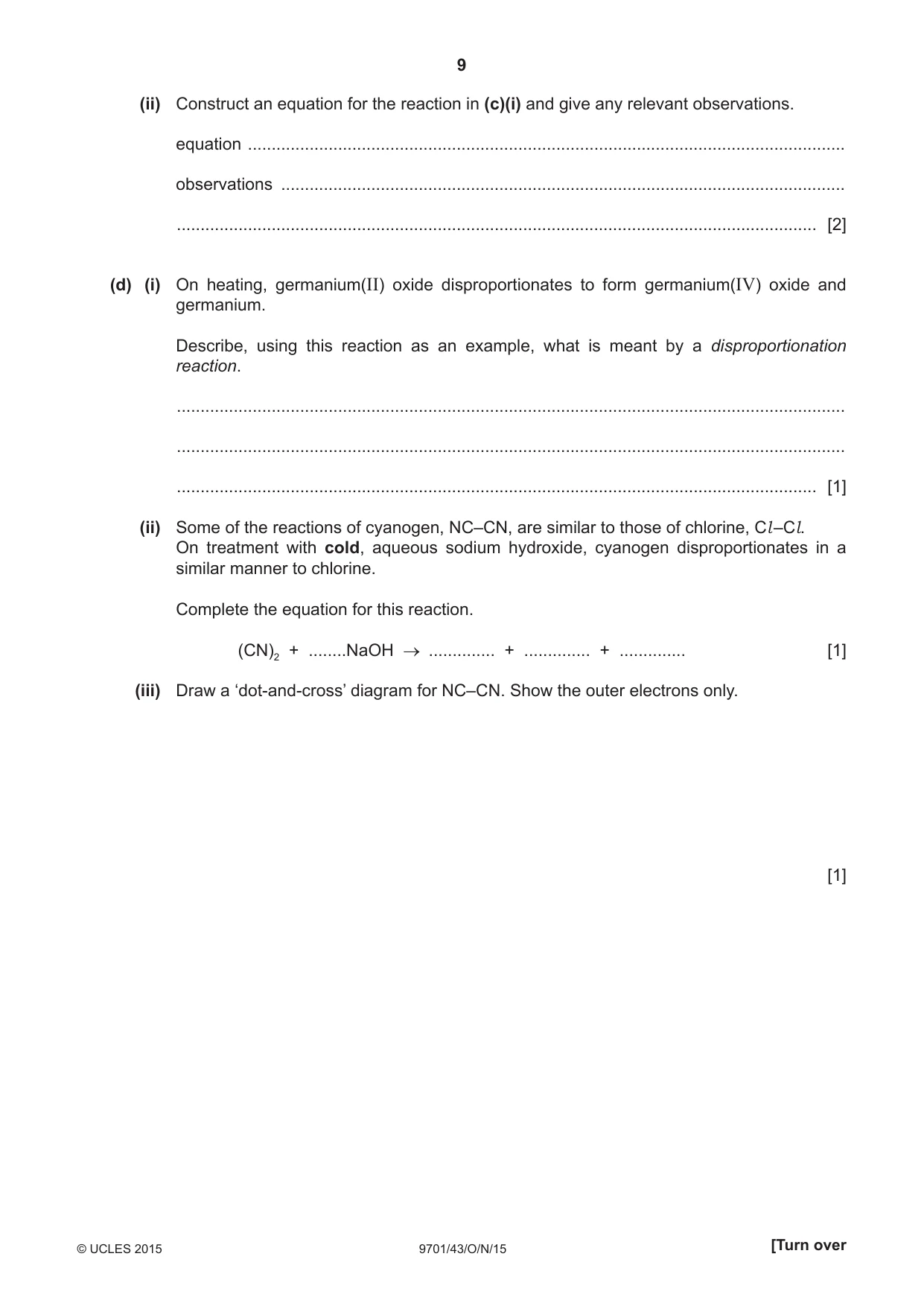 Cambridge A Level Chemistry 9701 2015 Oct/Nov Paper 4 · Variant 3 question paper, page 9 of 20