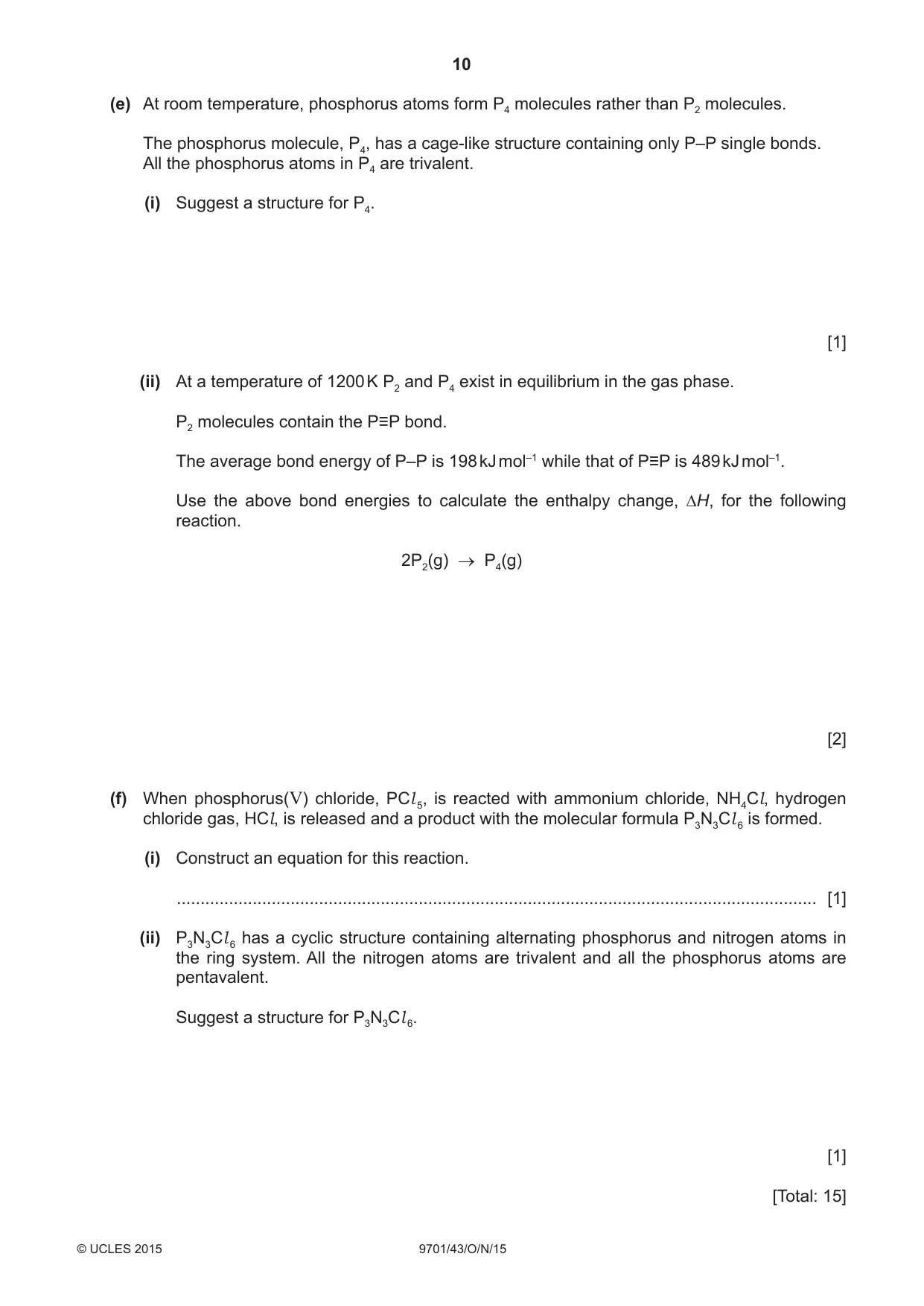 Cambridge A Level Chemistry 9701 2015 Oct/Nov Paper 4 · Variant 3 question paper, page 10 of 20