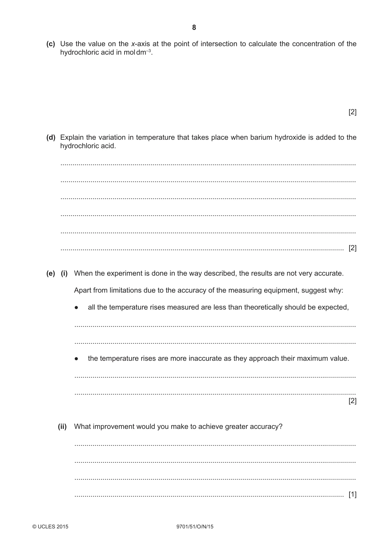 Cambridge A Level Chemistry 9701 2015 Oct/Nov Paper 5 · Variant 1 question paper, page 8 of 12