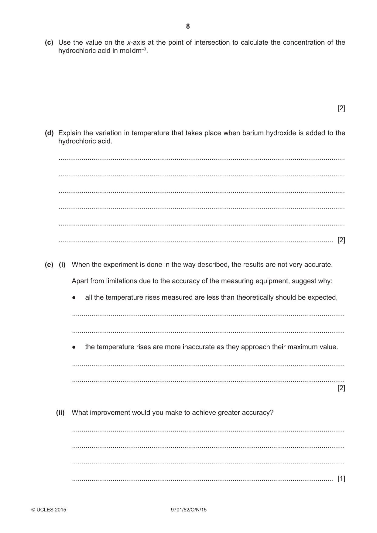 Cambridge A Level Chemistry 9701 2015 Oct/Nov Paper 5 · Variant 2 question paper, page 8 of 12