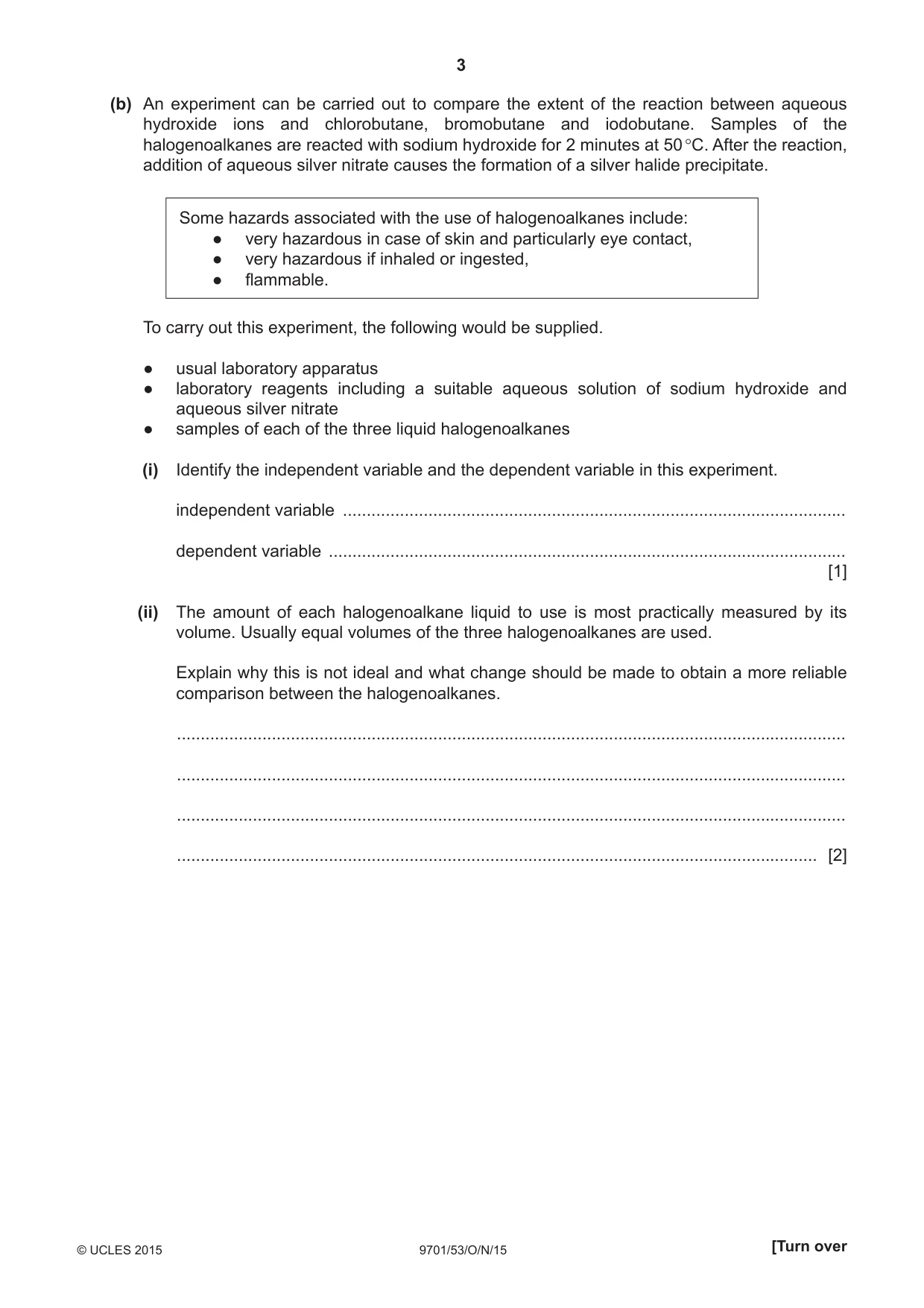 Cambridge A Level Chemistry 9701 2015 Oct/Nov Paper 5 · Variant 3 question paper, page 3 of 12