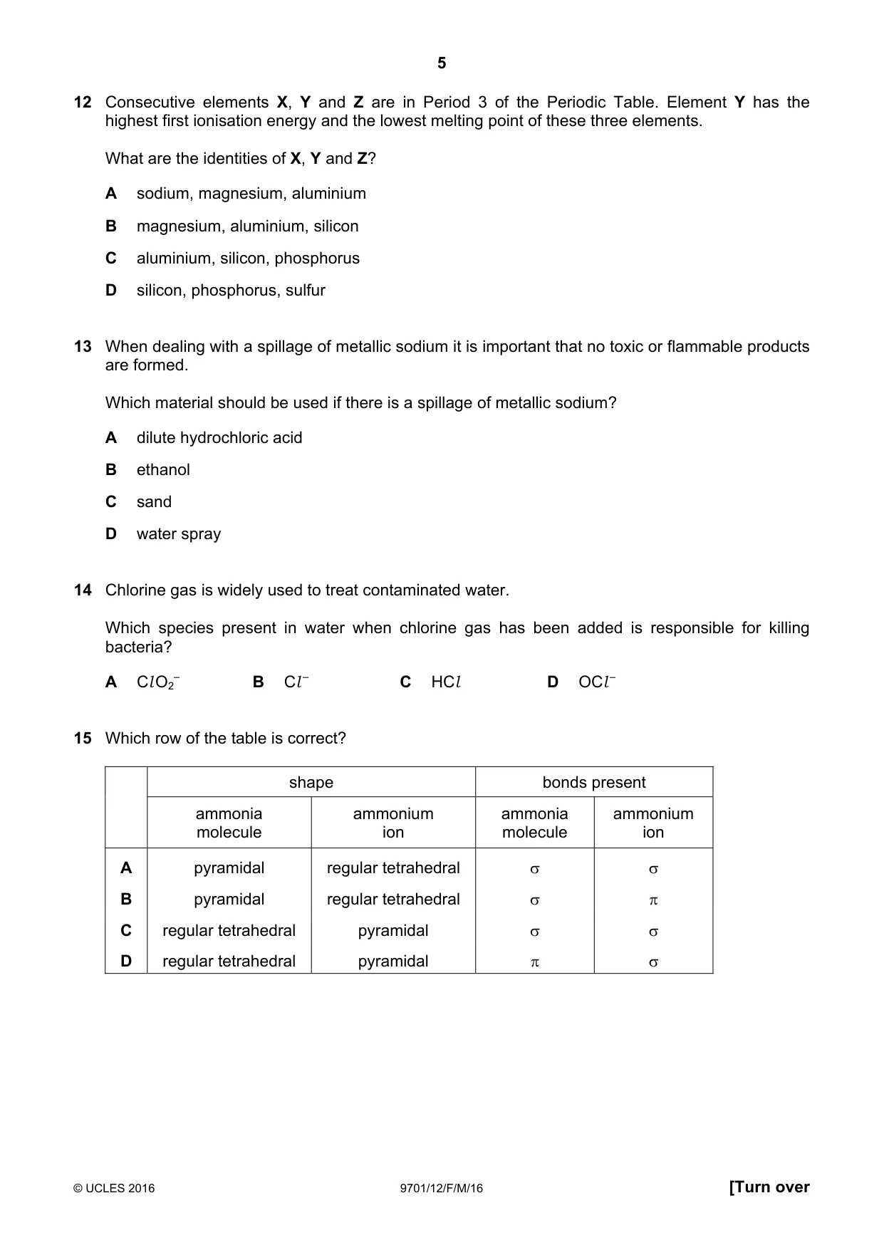 Cambridge A Level Chemistry 9701 2016 Feb/March Paper 1 · Variant 2 question paper, page 5 of 16