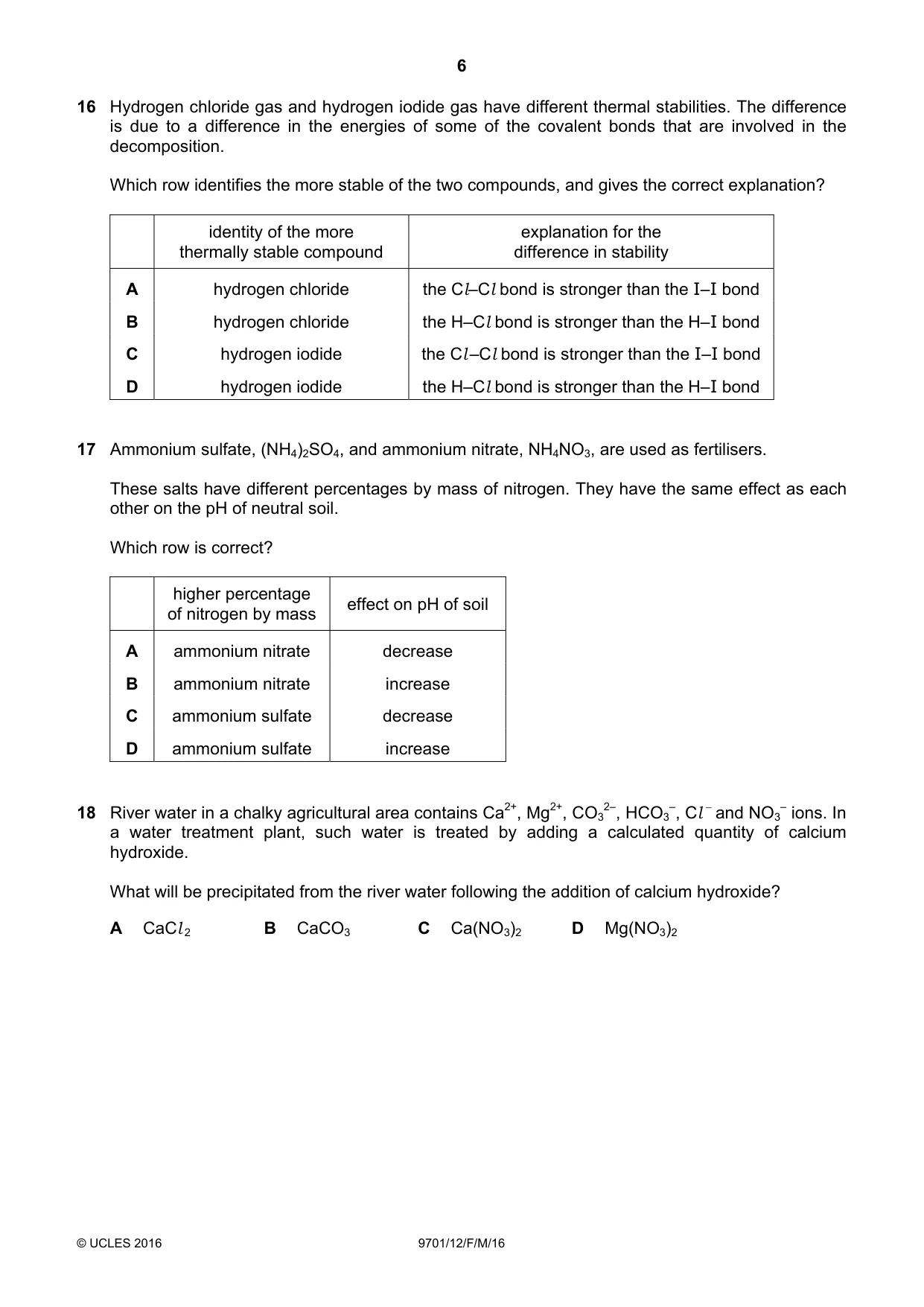 Cambridge A Level Chemistry 9701 2016 Feb/March Paper 1 · Variant 2 question paper, page 6 of 16